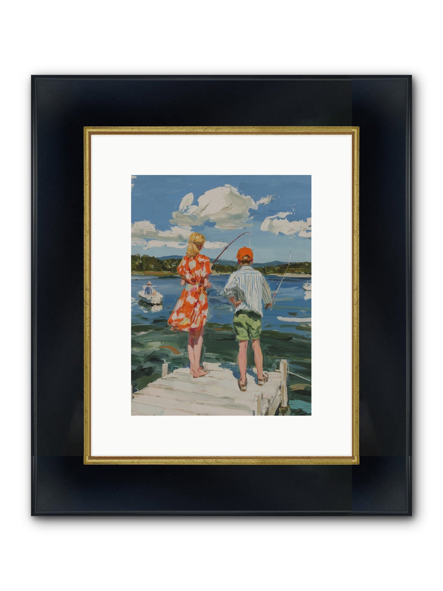 First Light Fisher Framed Print - Wide Black w/Gold 9x12