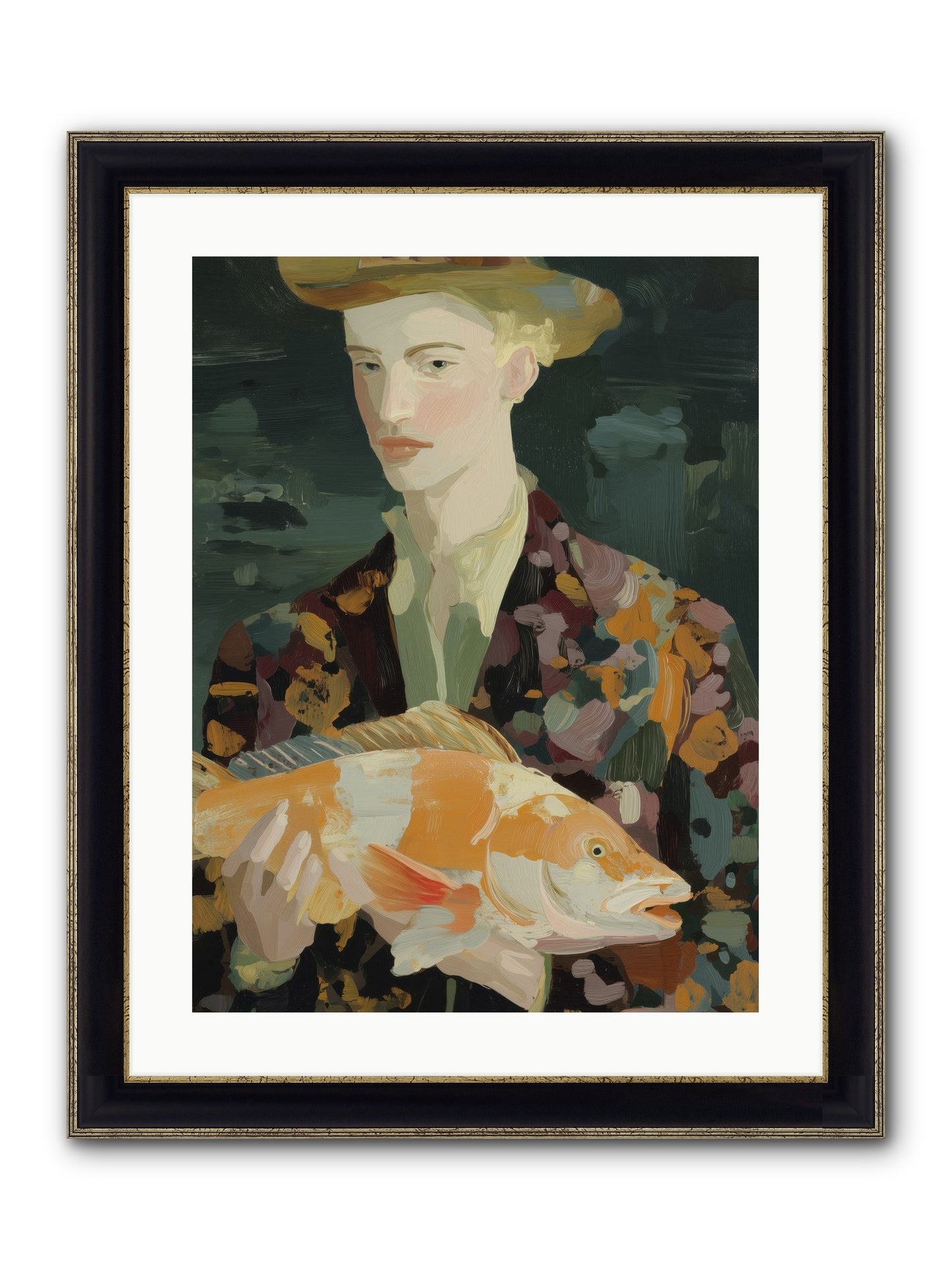 Fisherman's Gift Framed Print - Black & Gold 18x24