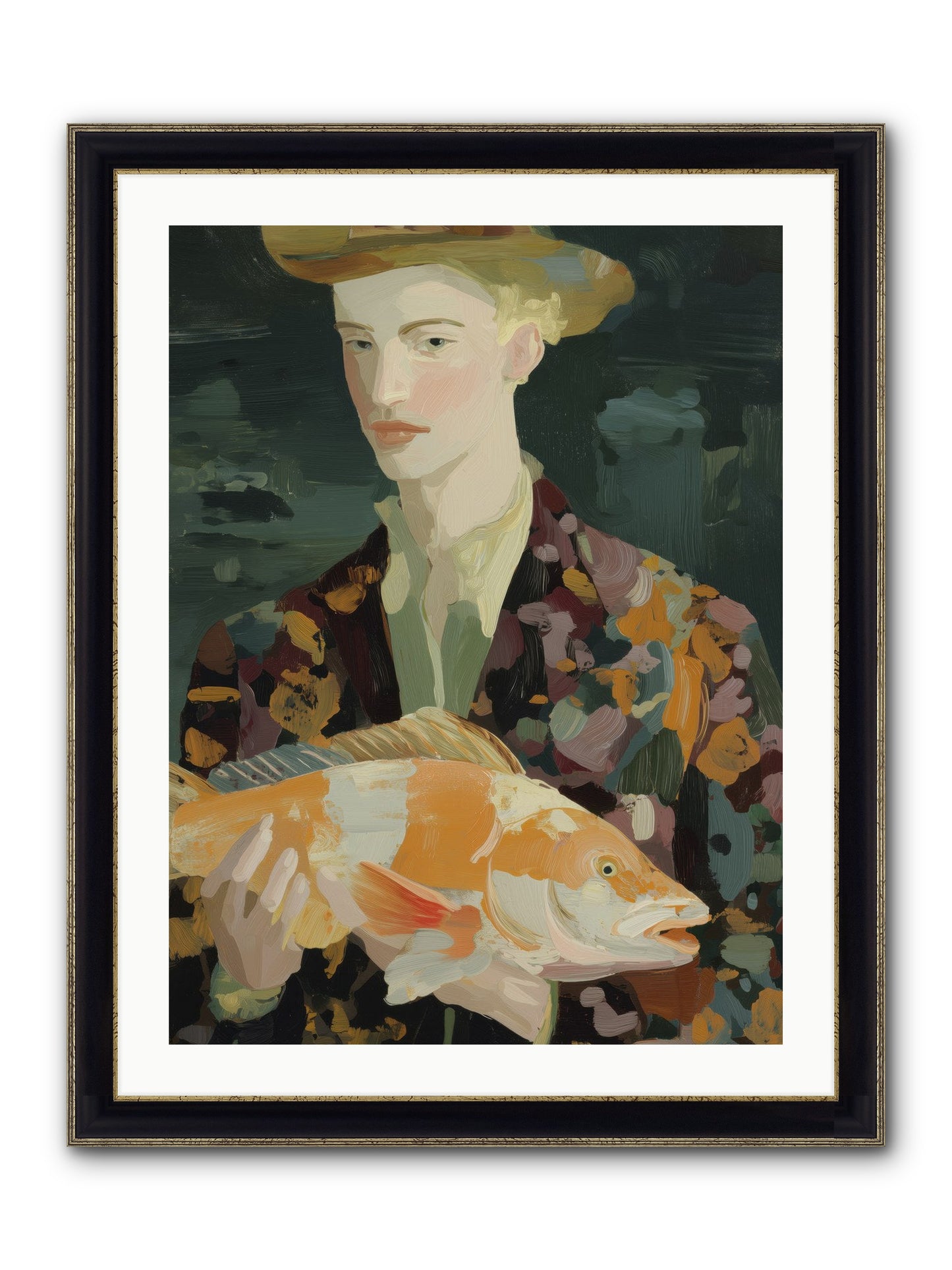 Fisherman's Gift Framed Print - Black & Gold 24x32