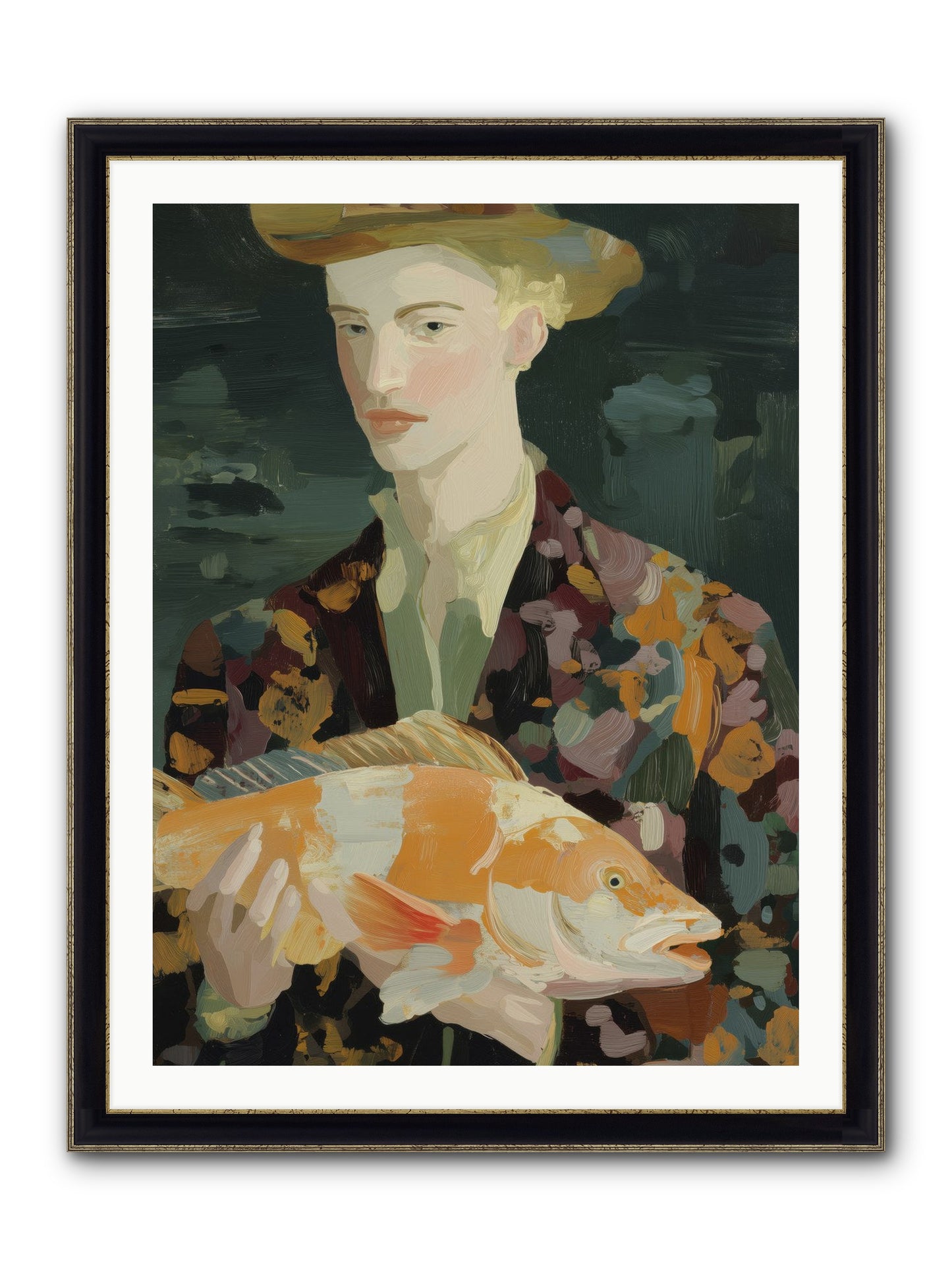 Fisherman's Gift Framed Print - Black & Gold 30x40