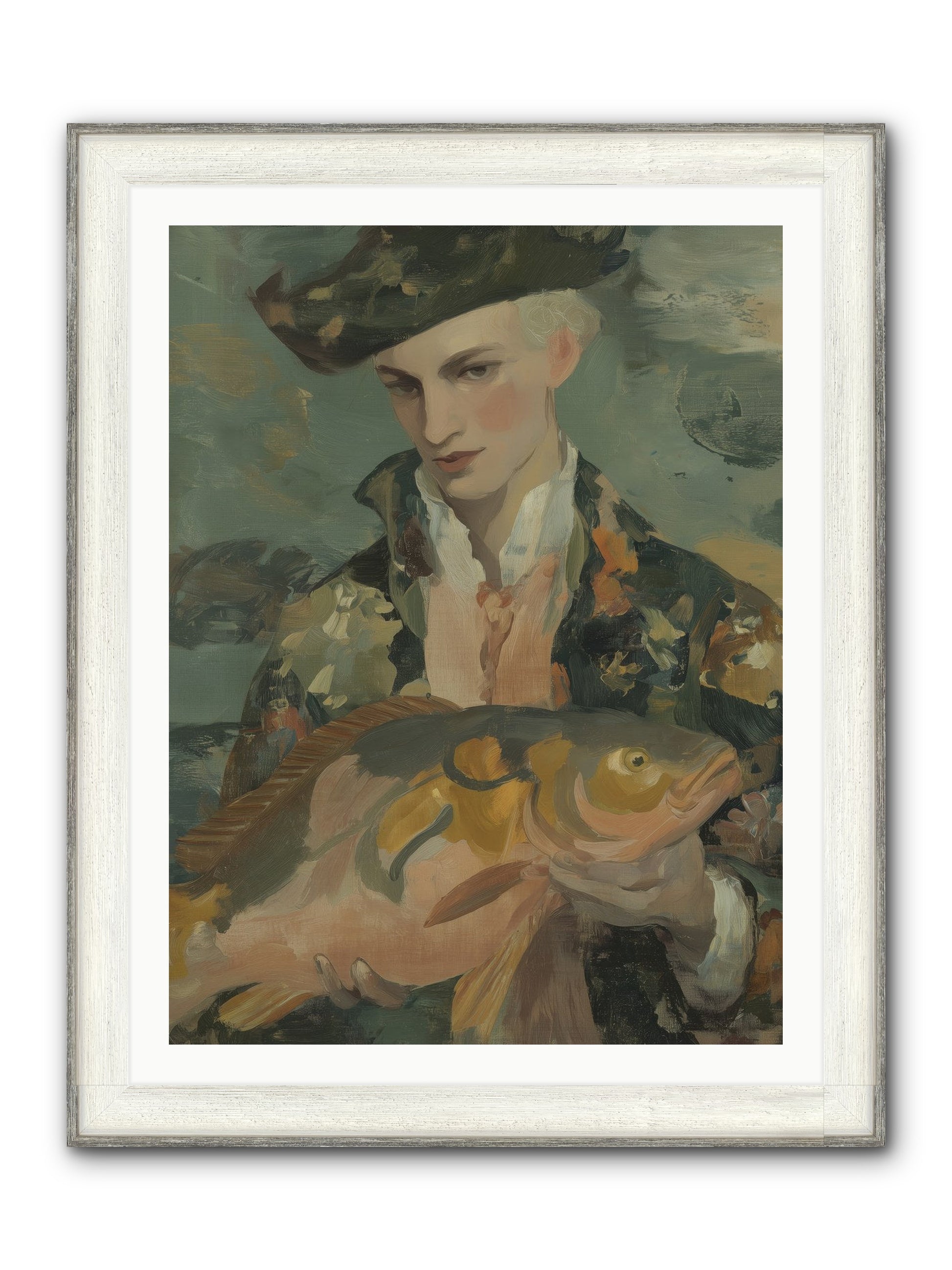 Fisherman's Net Framed Print - Driftwood White 30x40