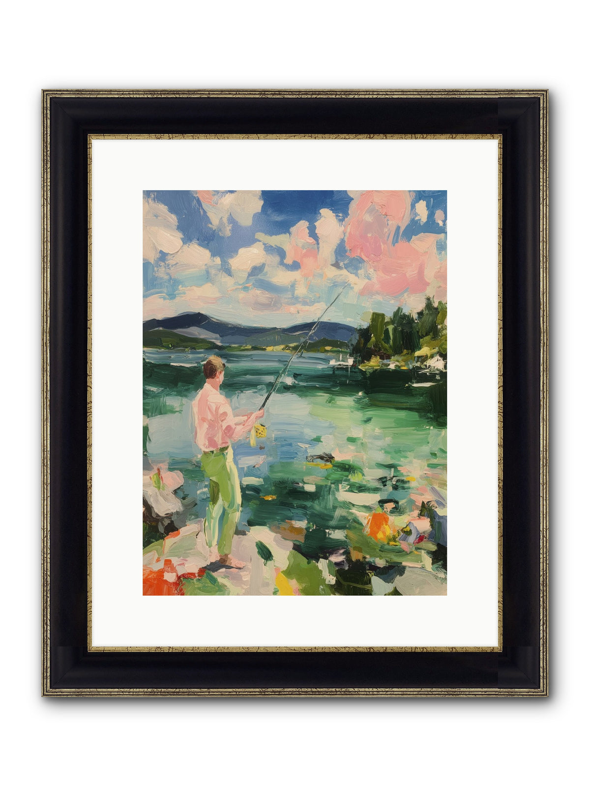 Fishing Hour Glory Framed Print - Black & Gold 12x16