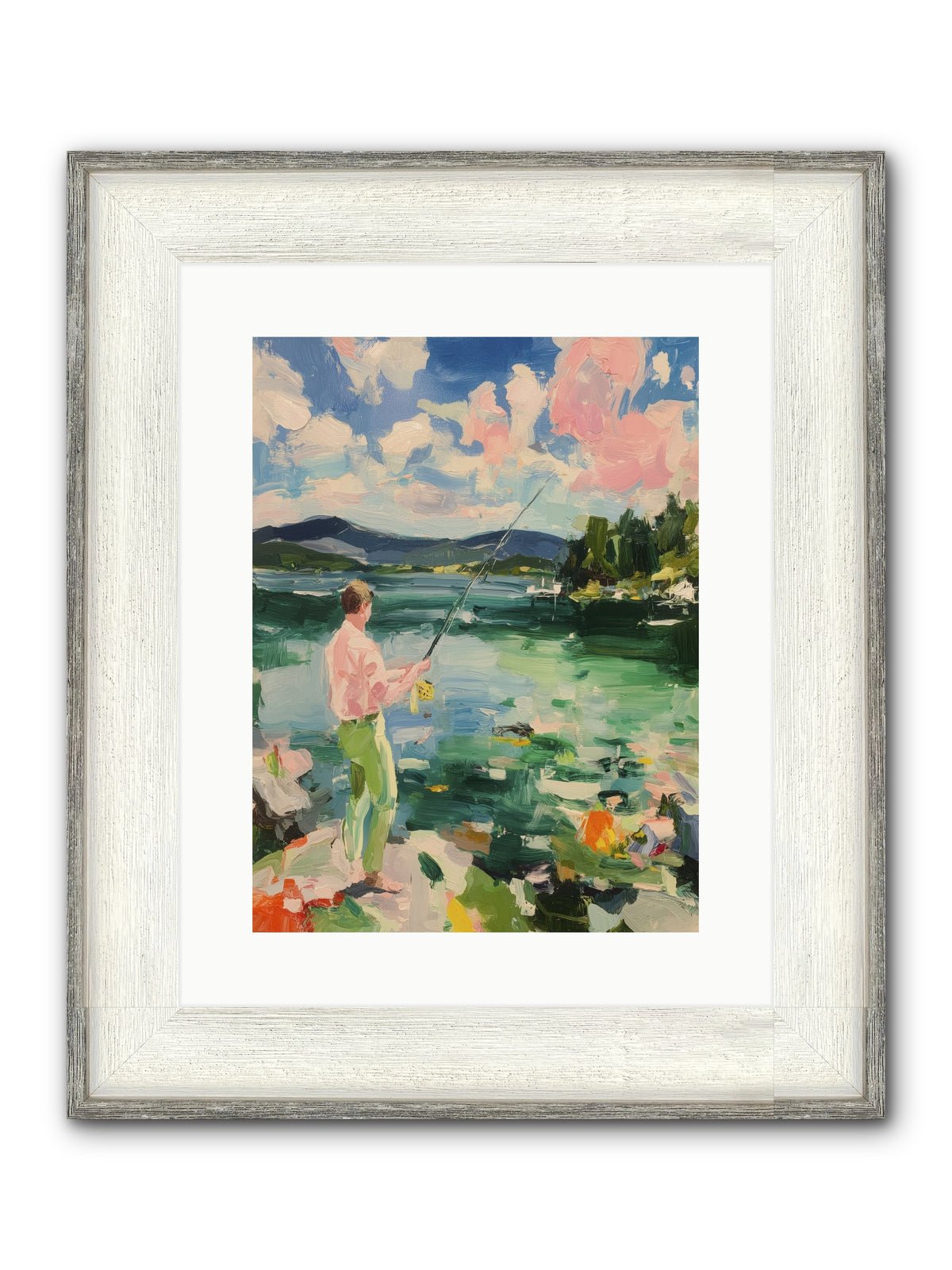 Fishing Hour Glory Framed Print - Driftwood White 12x16