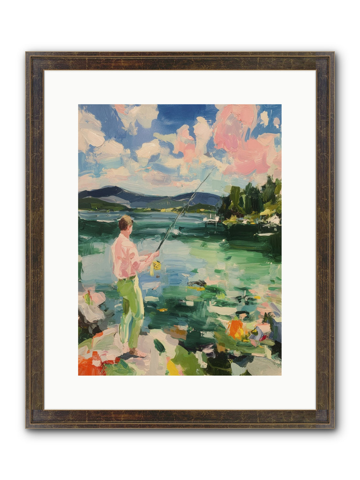 Fishing Hour Glory Framed Print - Slimwoods Black/Gold 12x16