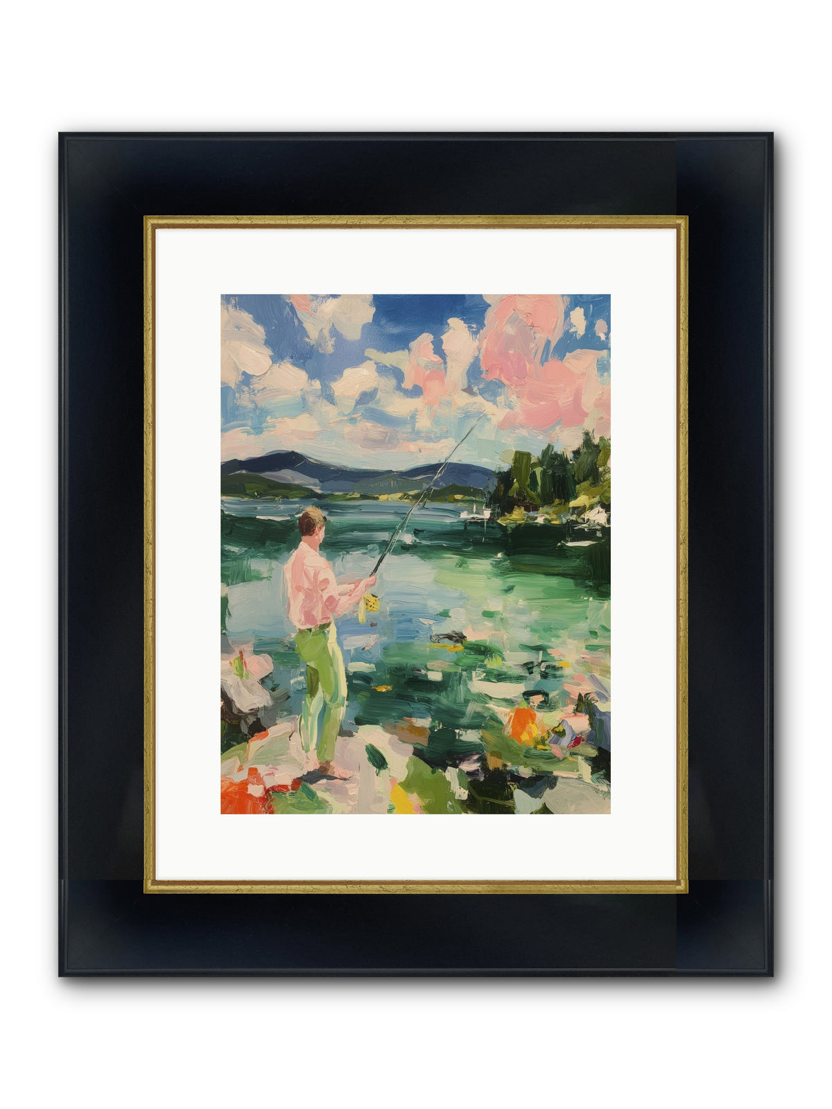 Fishing Hour Glory Framed Print - Wide Black w/Gold 12x16