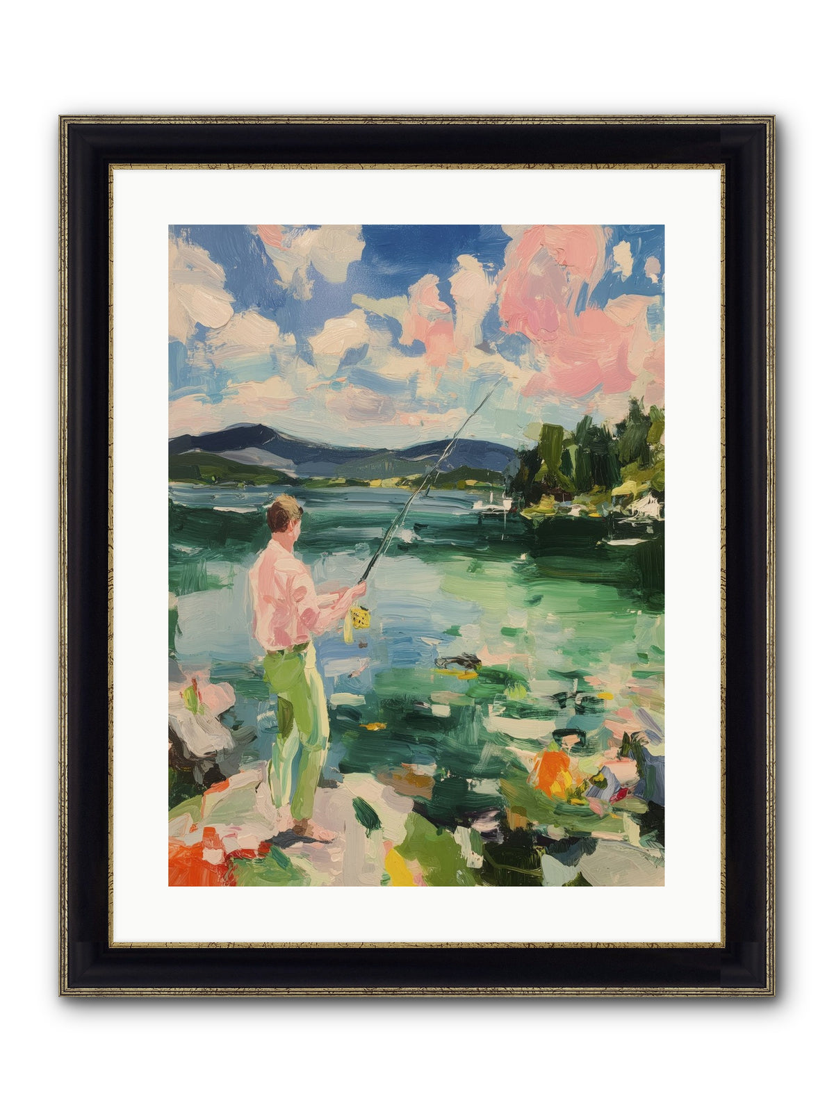 Fishing Hour Glory Framed Print - Black & Gold 18x24