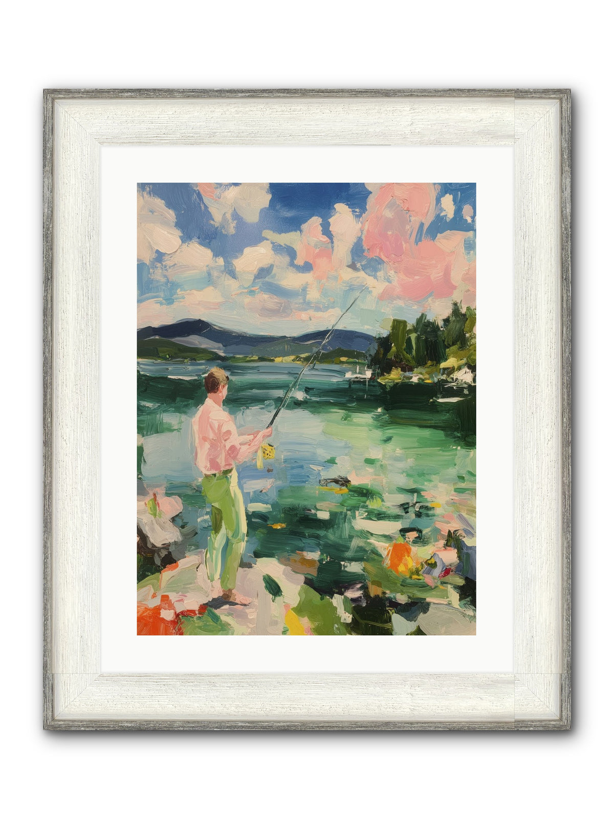 Fishing Hour Glory Framed Print - Driftwood White 18x24