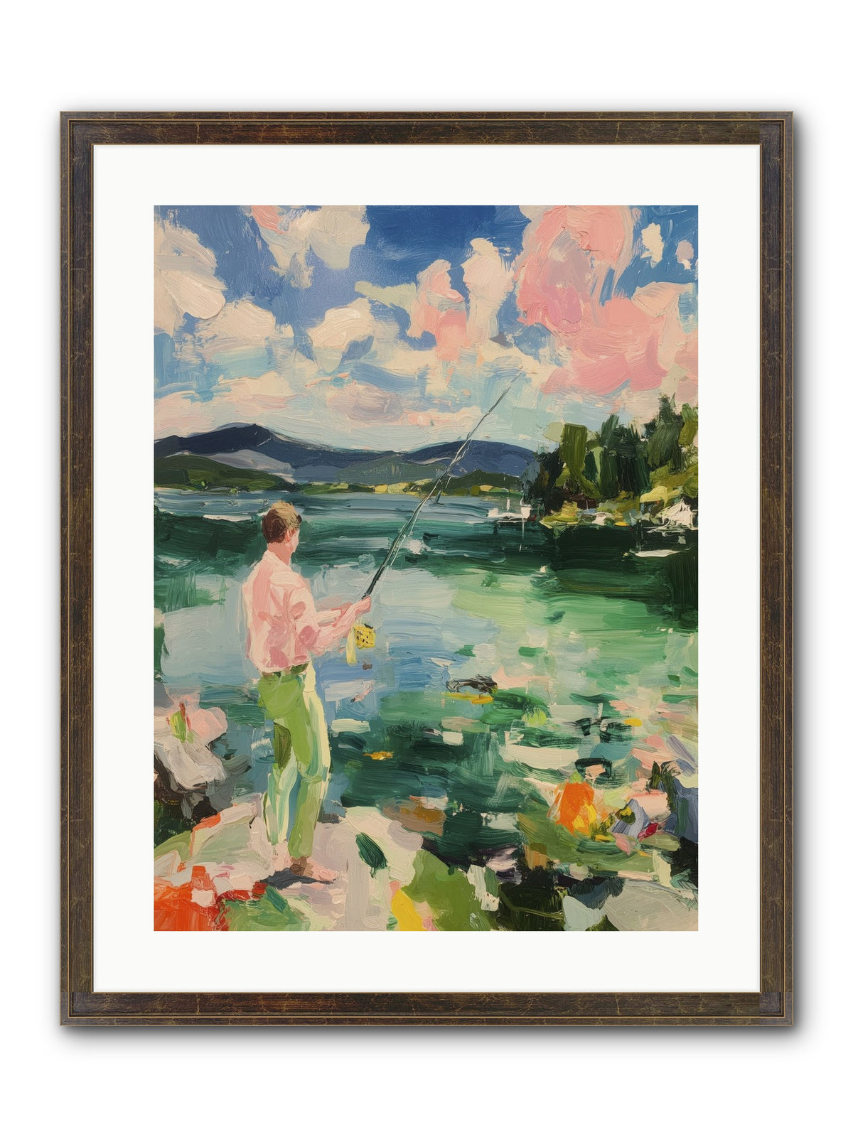 Fishing Hour Glory Framed Print - Slimwoods Black/Gold 18x24