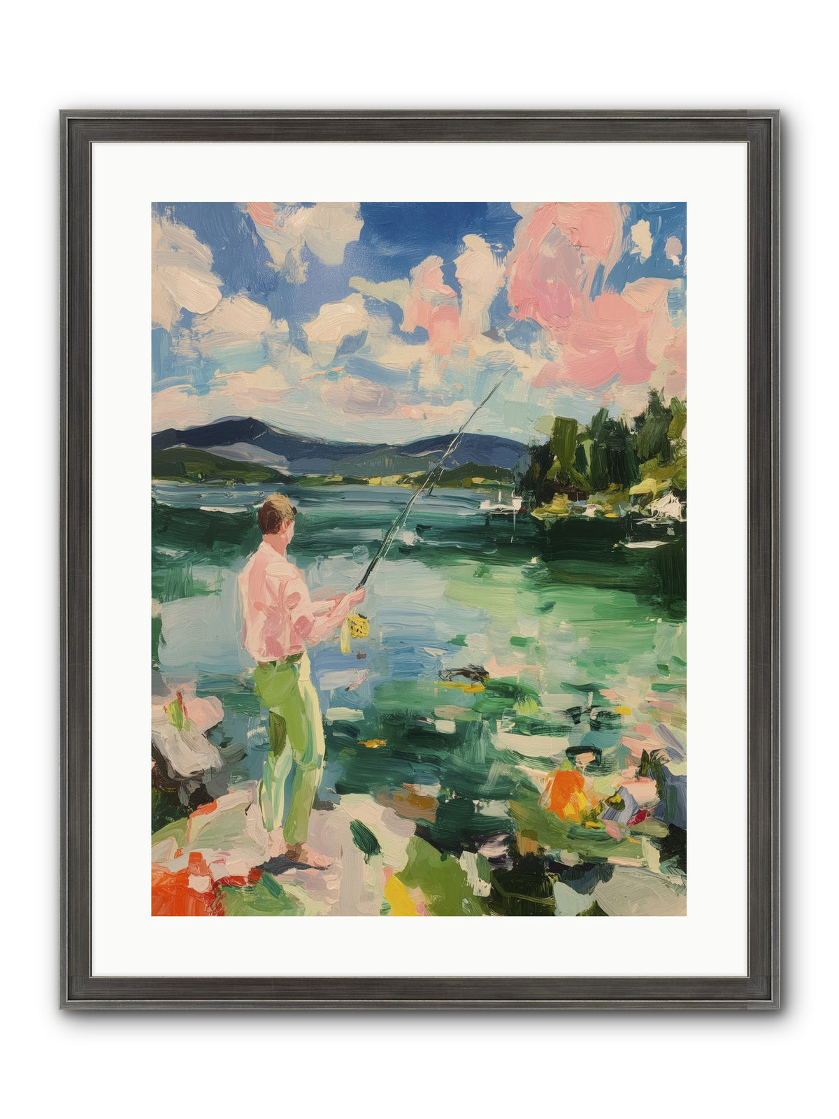 Fishing Hour Glory Framed Print - Slimwoods Black/Silver 18x24