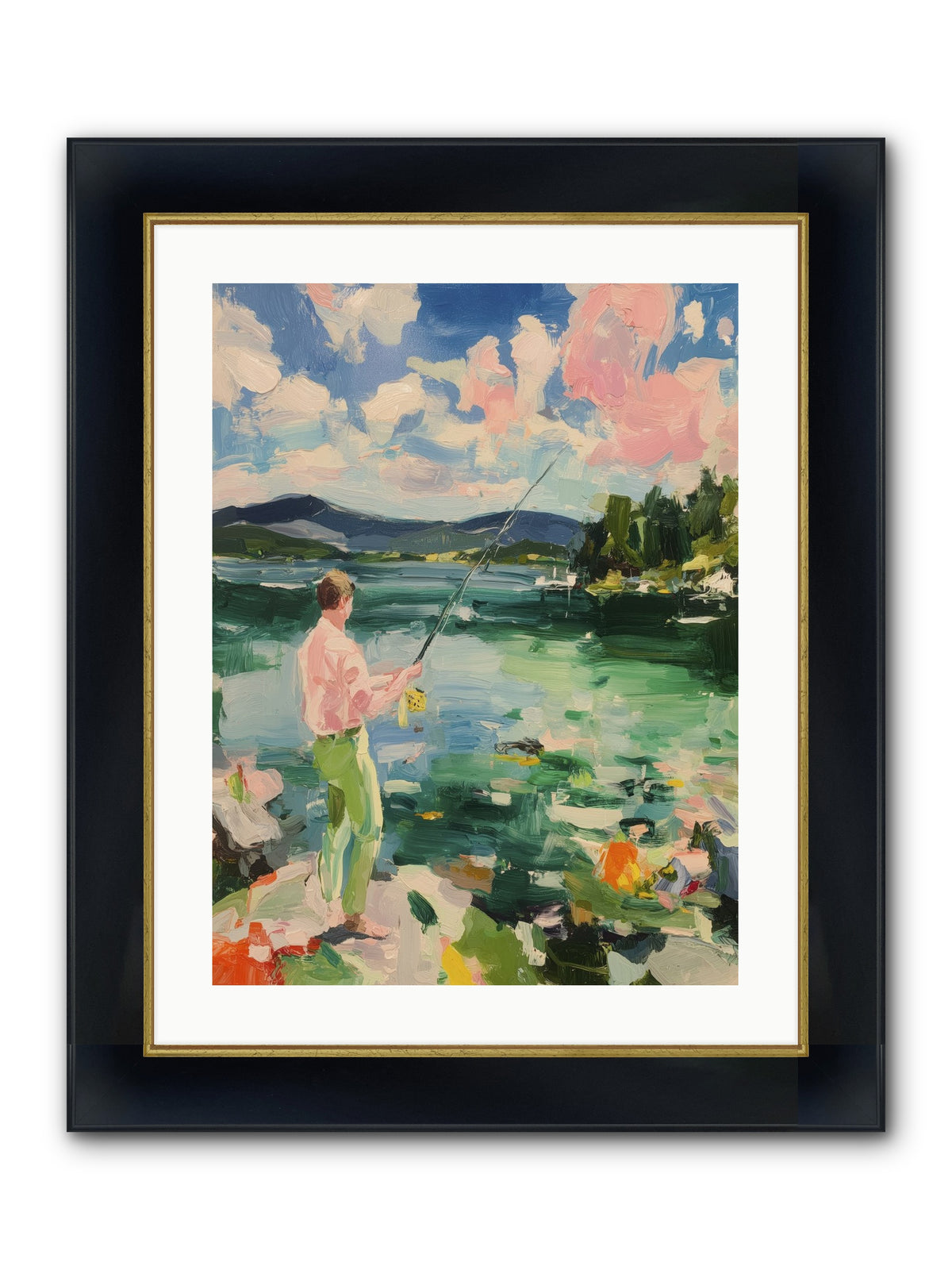 Fishing Hour Glory Framed Print - Wide Black w/Gold 18x24