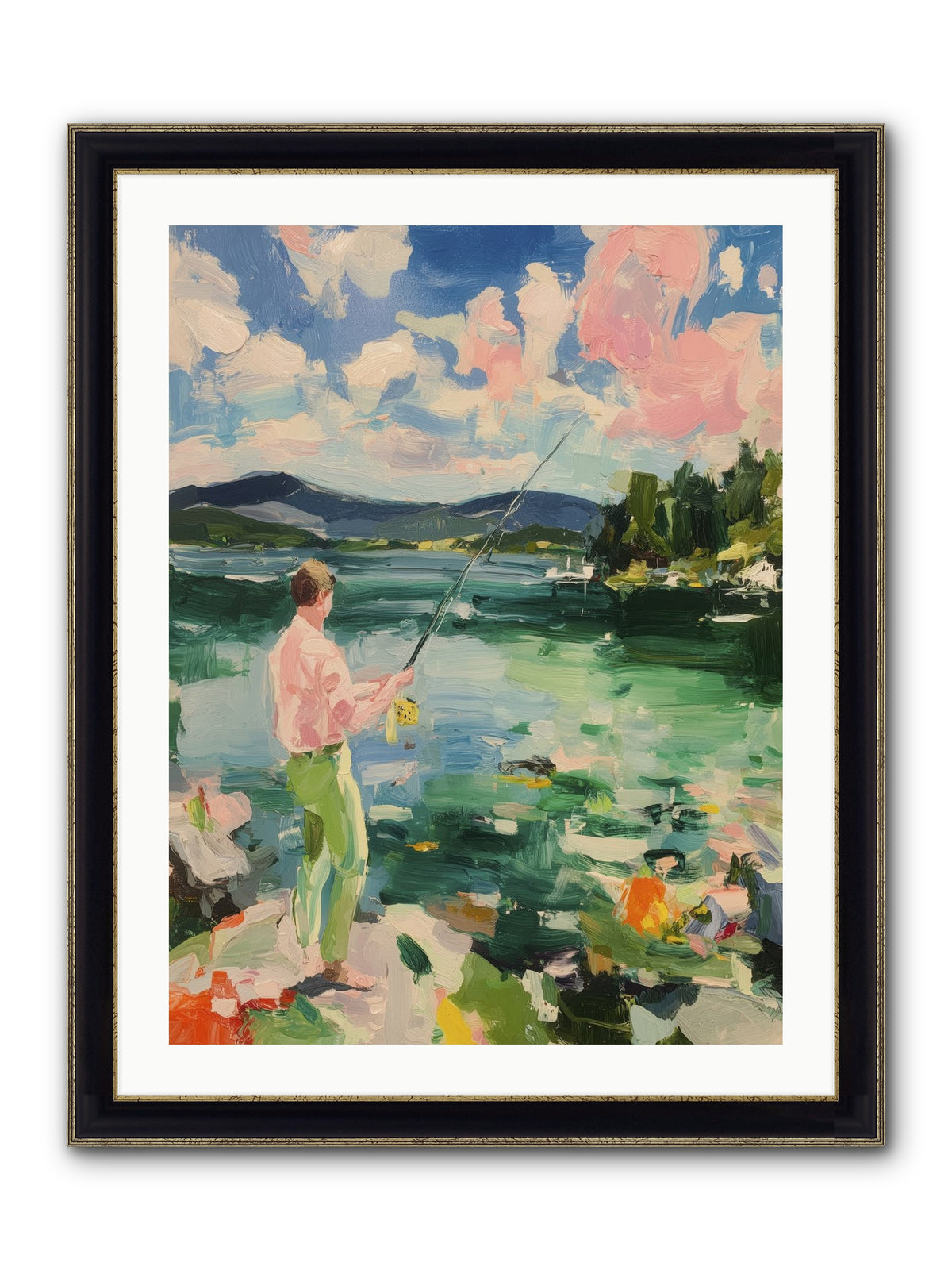 Fishing Hour Glory Framed Print - Black & Gold 24x32
