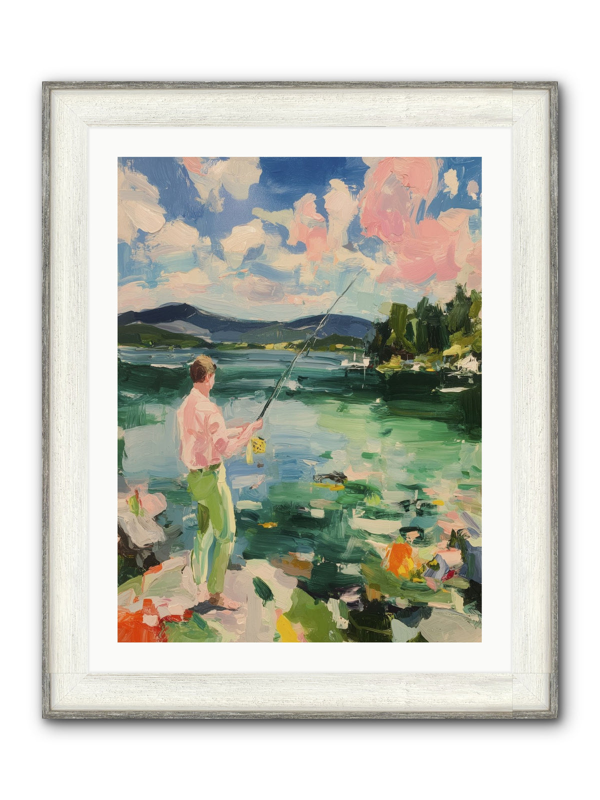 Fishing Hour Glory Framed Print - Driftwood White 24x32