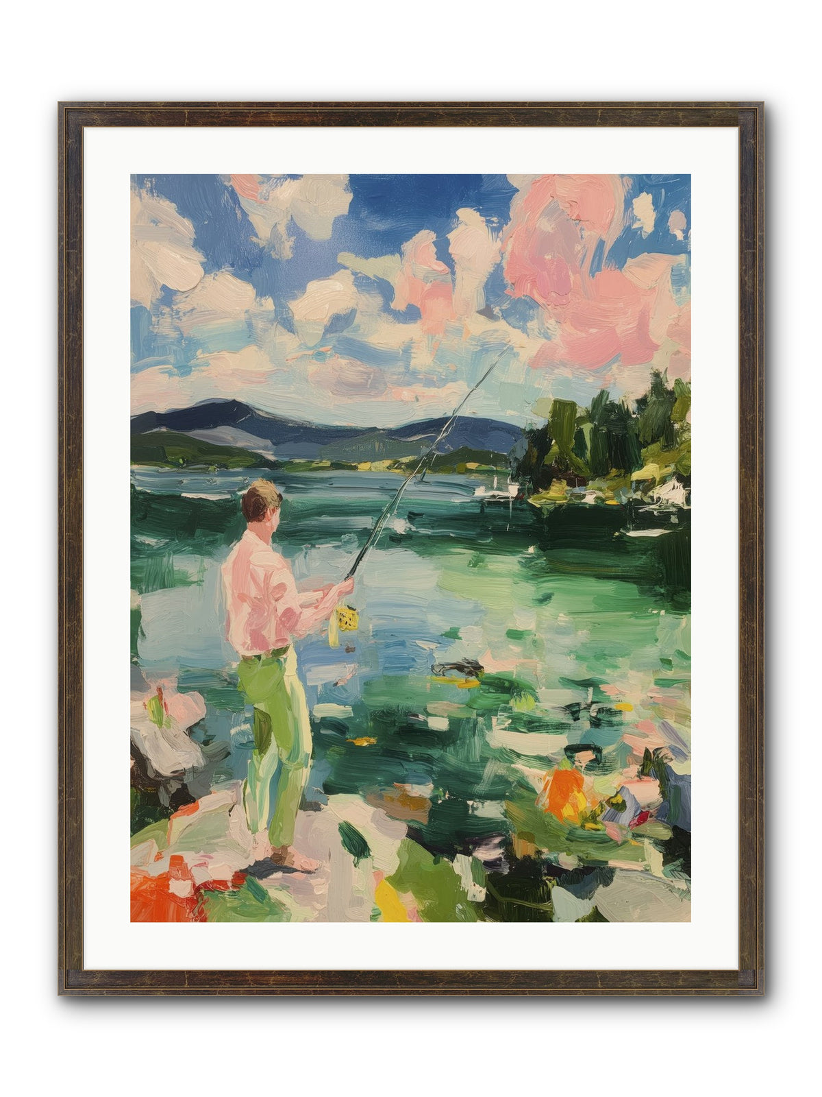 Fishing Hour Glory Framed Print - Slimwoods Black/Gold 24x32
