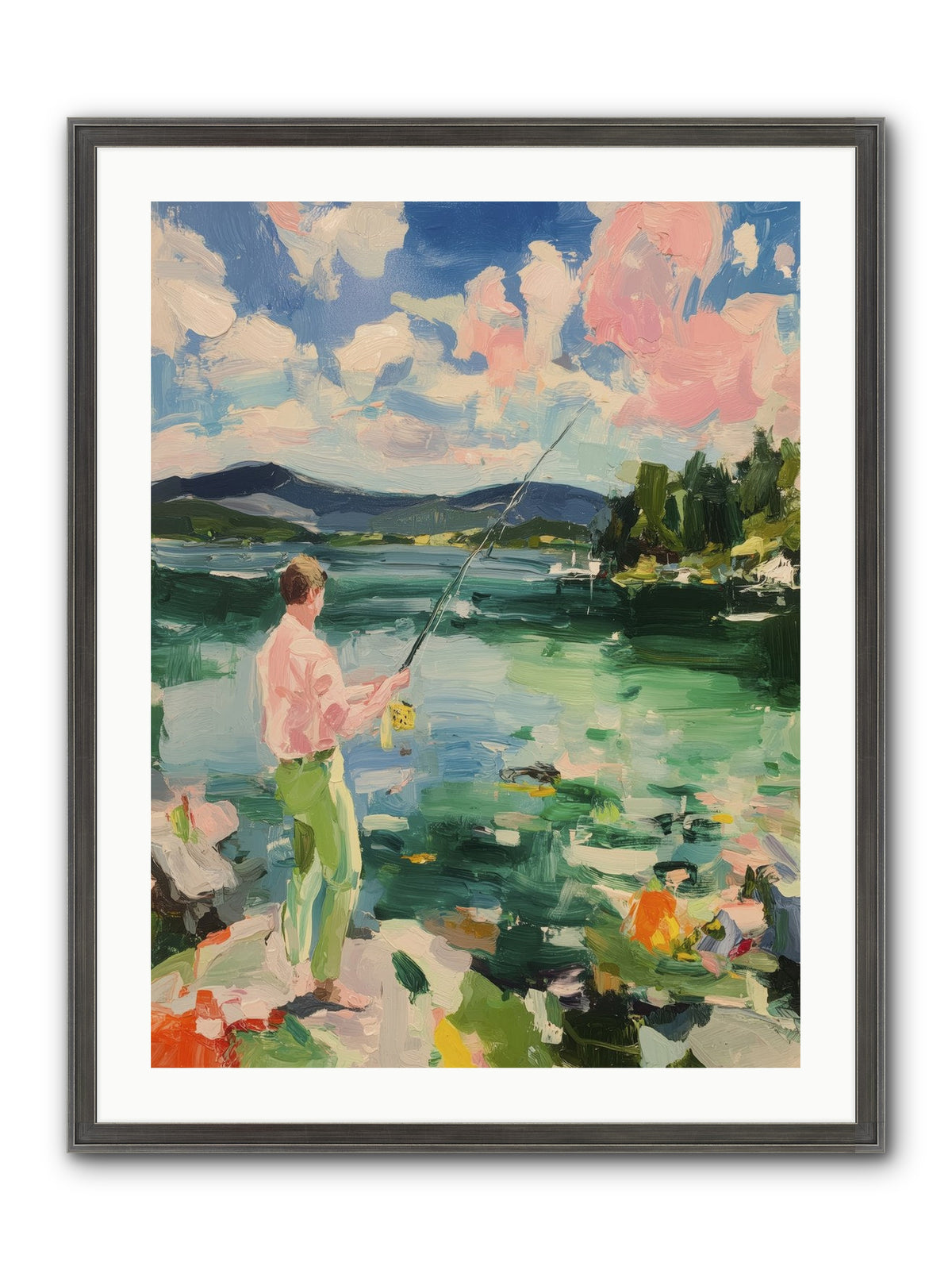 Fishing Hour Glory Framed Print - Slimwoods Black/Silver 24x32