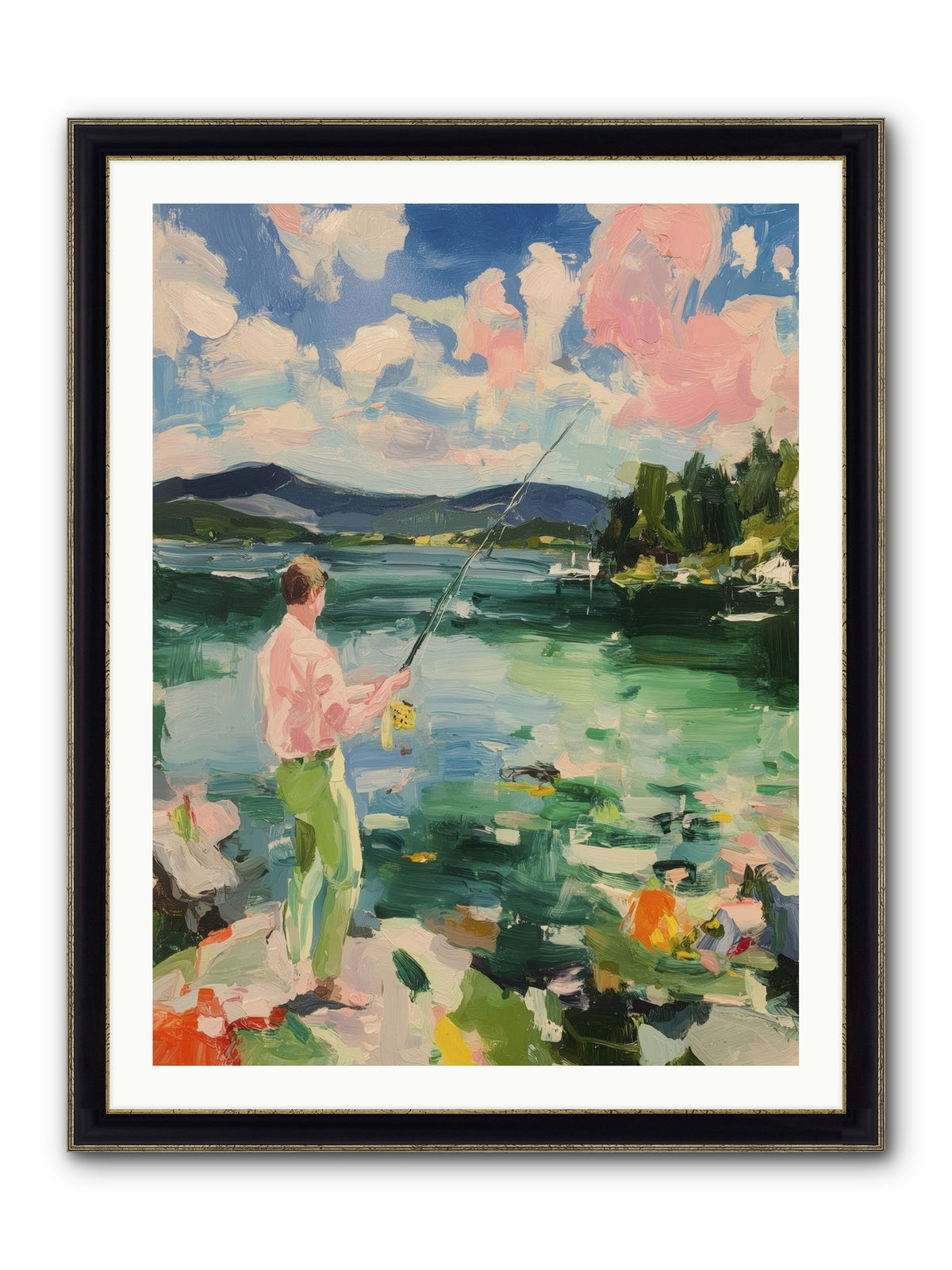 Fishing Hour Glory Framed Print - Black & Gold 30x40