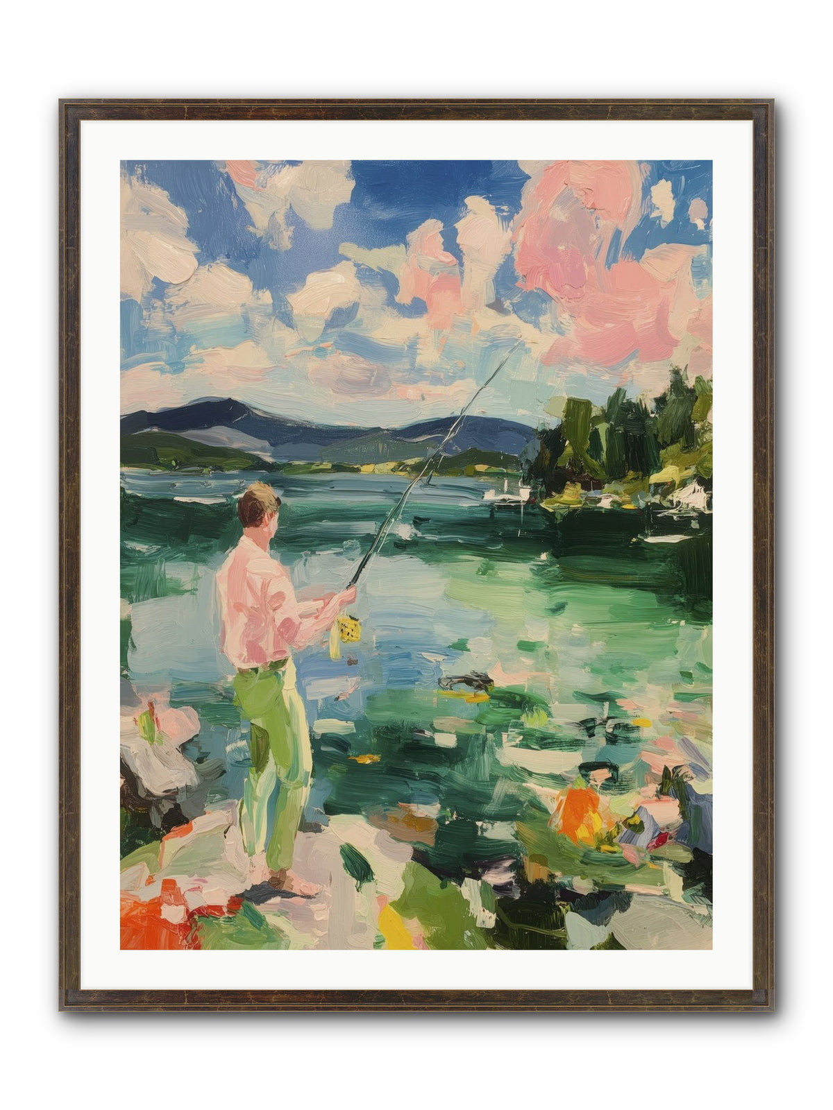 Fishing Hour Glory Framed Print - Slimwoods Black/Gold 30x40