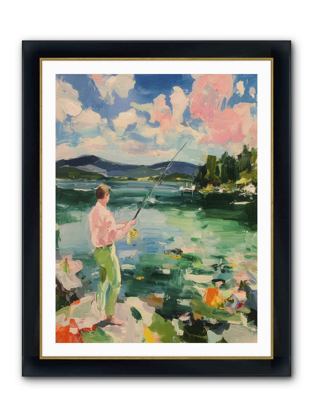 Fishing Hour Glory Framed Print - Wide Black w/Gold 30x40