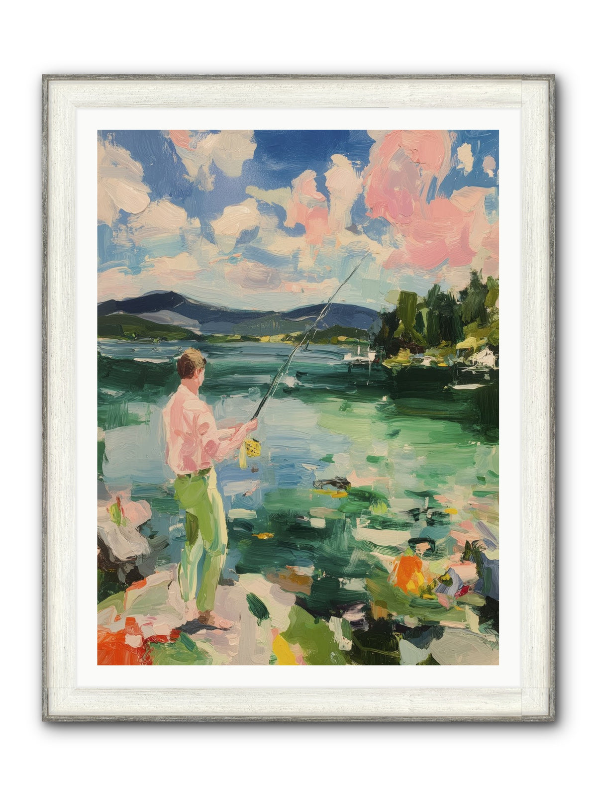 Fishing Hour Glory Framed Print - Driftwood White 36x48