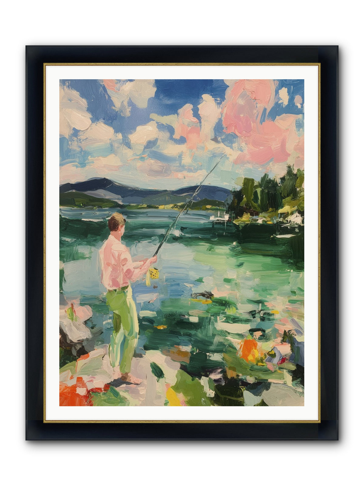 Fishing Hour Glory Framed Print - Wide Black w/Gold 36x48