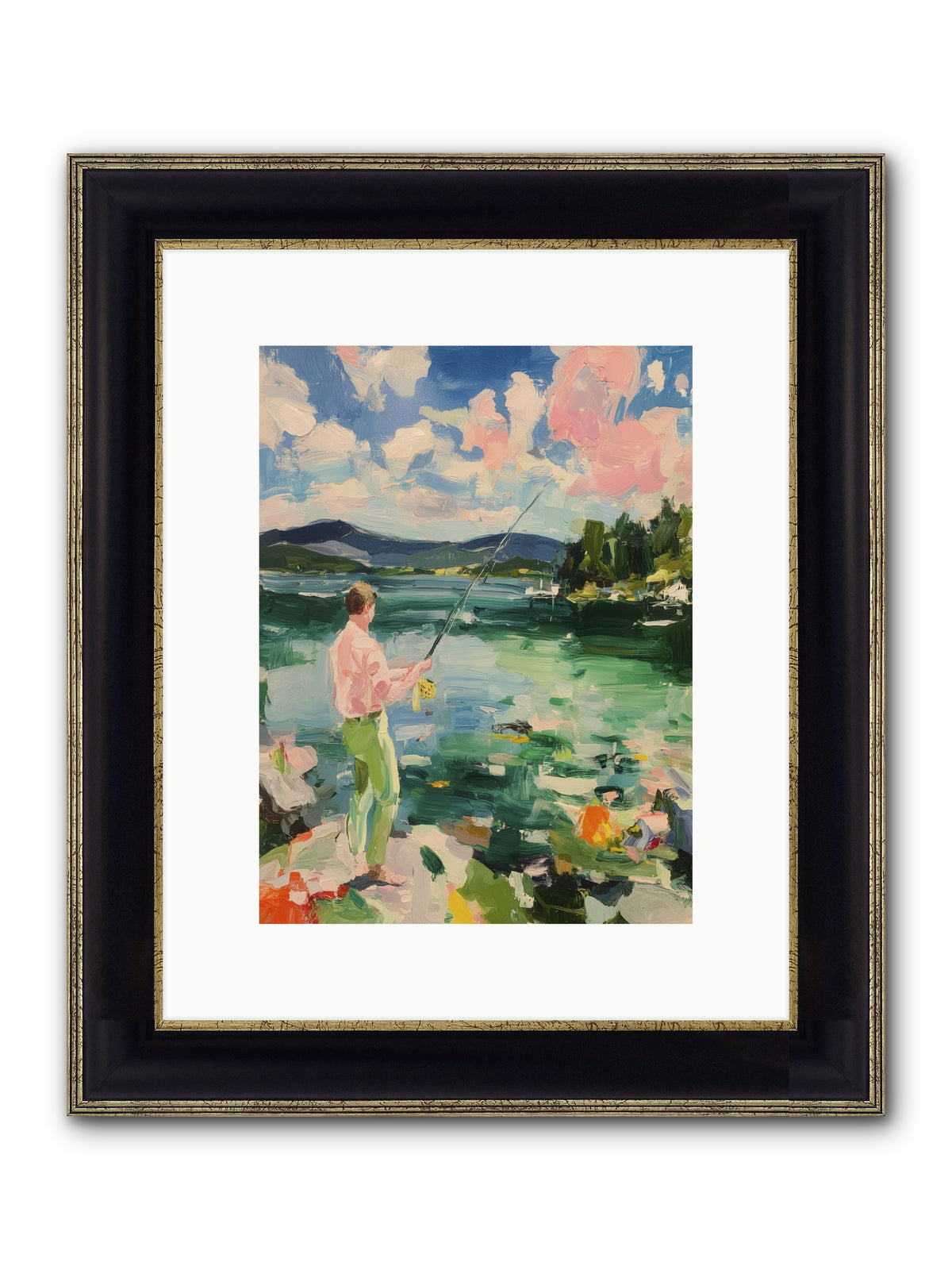 Fishing Hour Glory Framed Print - Black & Gold 9x12