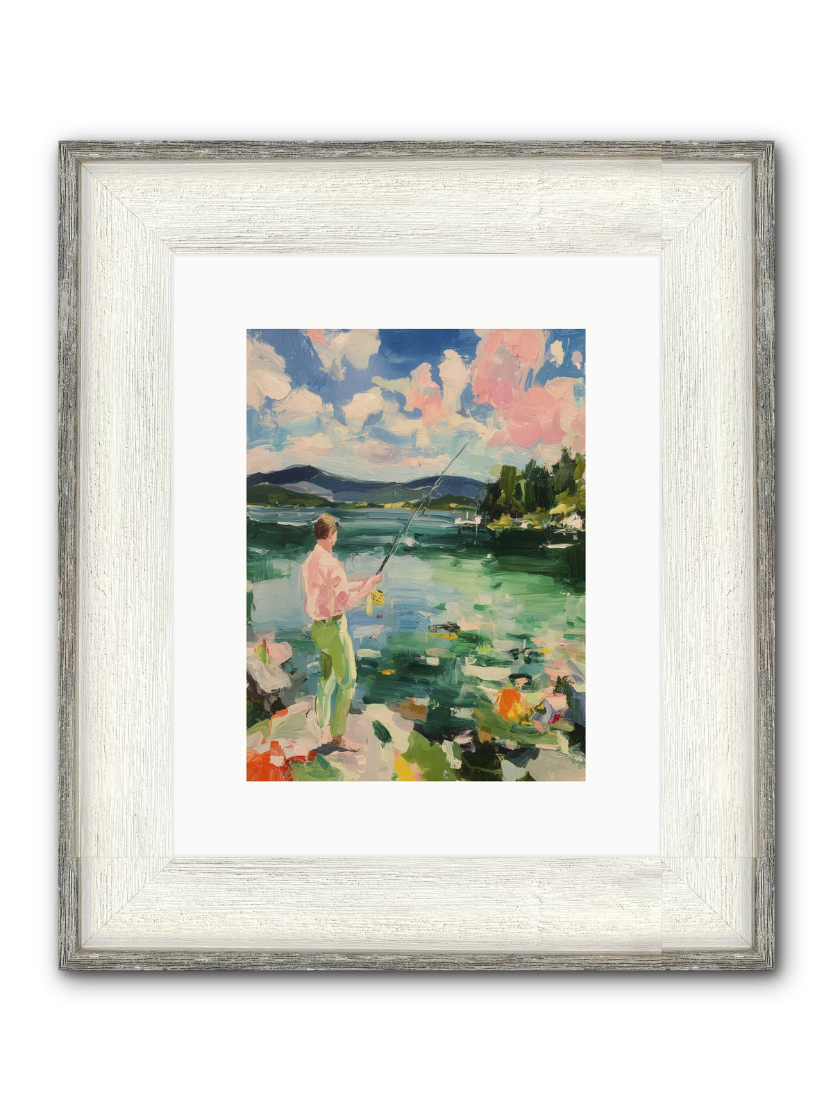 Fishing Hour Glory Framed Print - Driftwood White 9x12