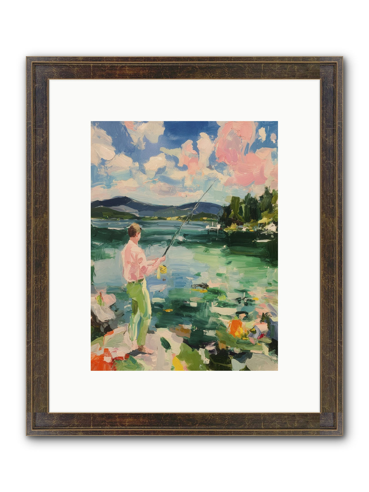 Fishing Hour Glory Framed Print - Slimwoods Black/Gold 9x12