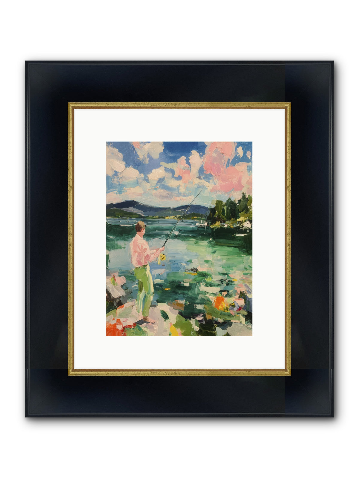 Fishing Hour Glory Framed Print - Wide Black w/Gold 9x12