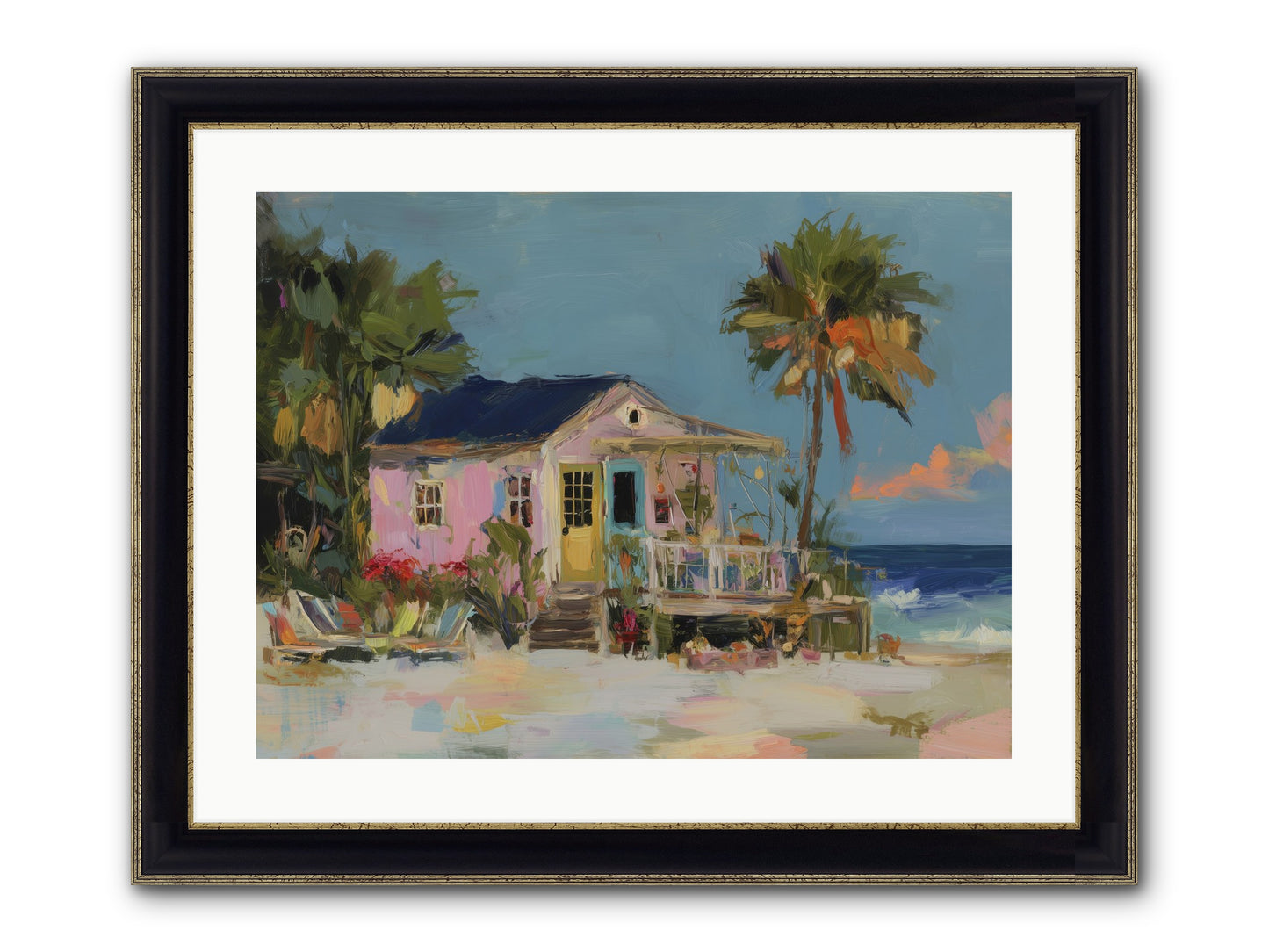 Flamingo's Dream House Framed Print - Black & Gold 24x18