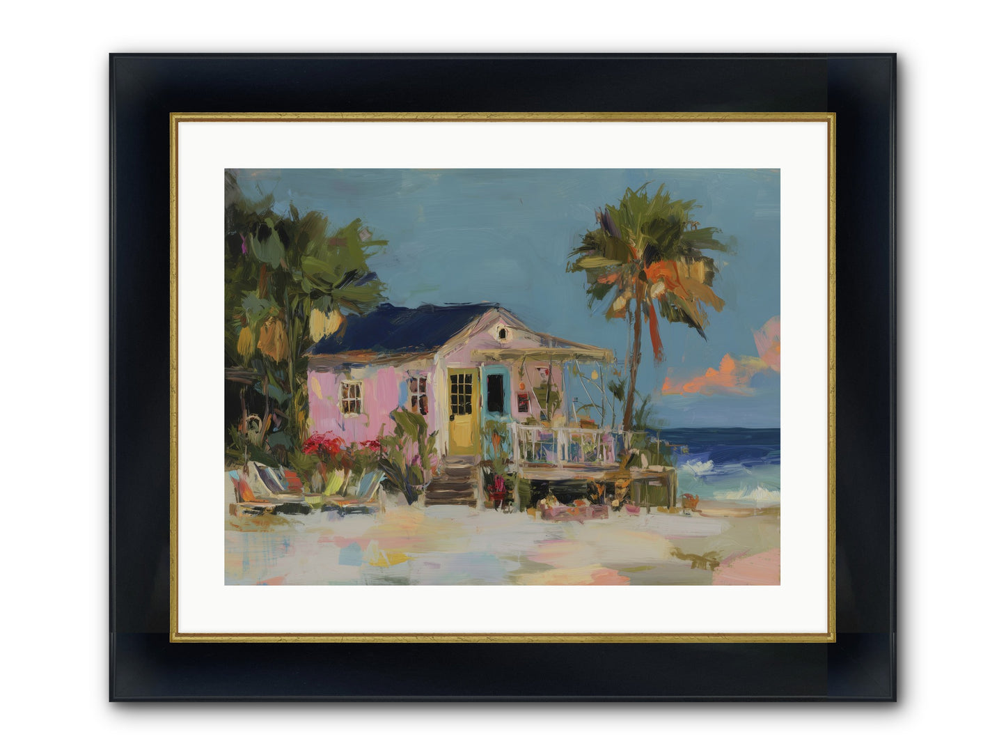 Flamingo's Dream House Framed Print - Wide Black w/Gold 24x18