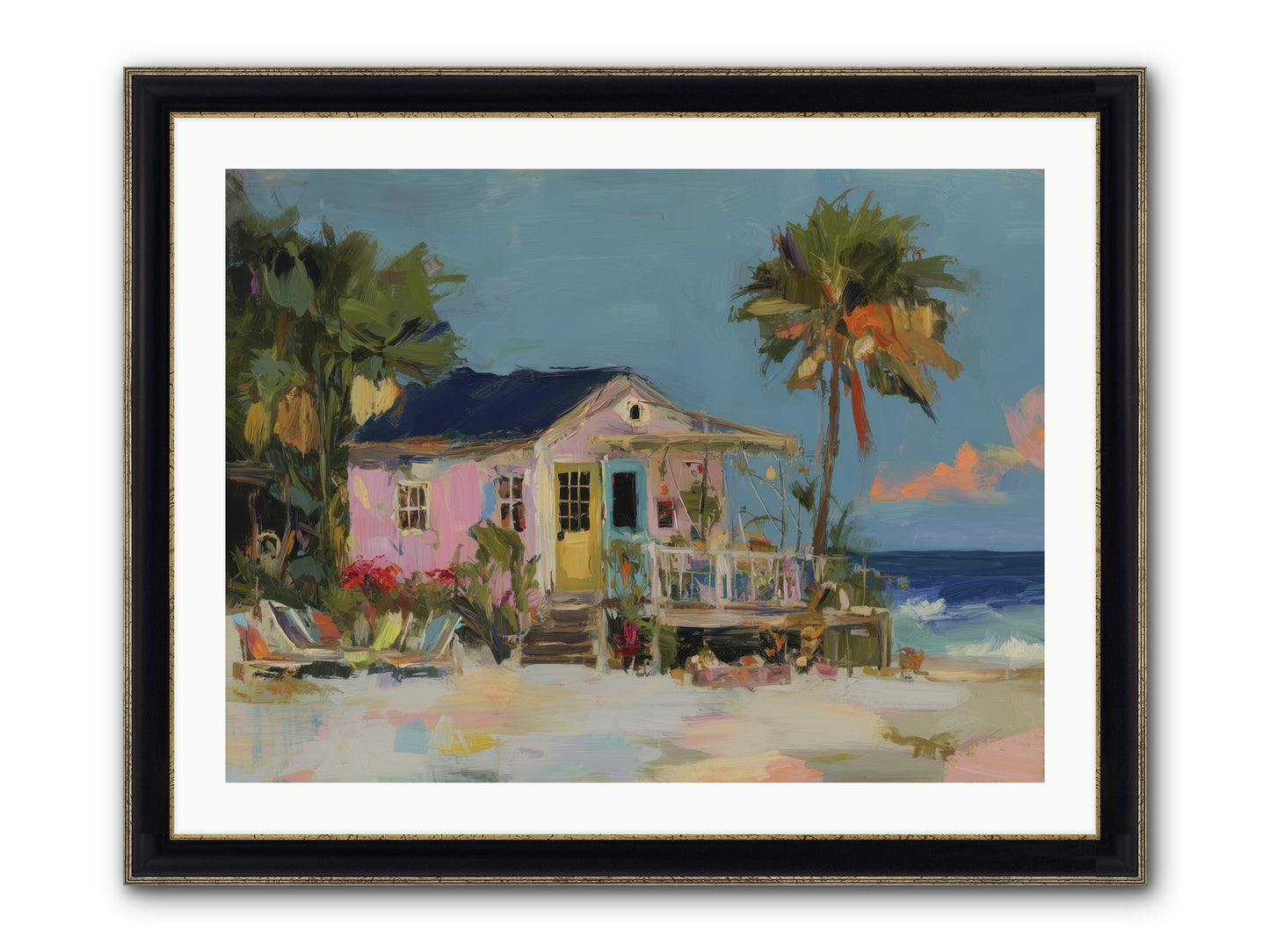 Flamingo's Dream House Framed Print - Black & Gold 32x24
