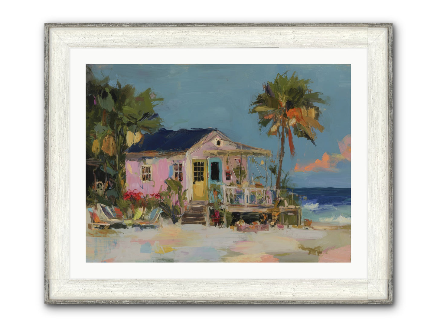 Flamingo's Dream House Framed Print - Driftwood White 32x24