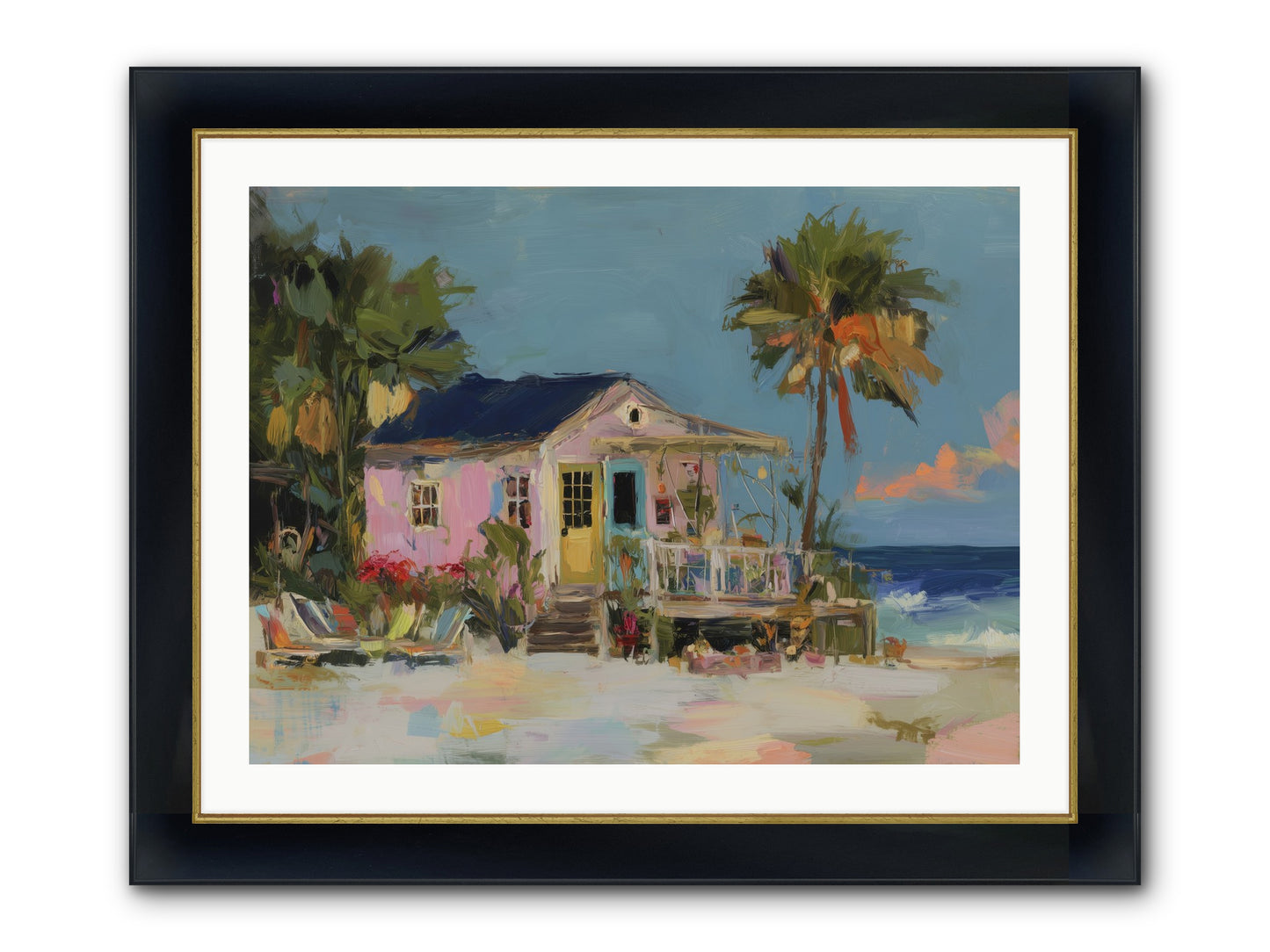 Flamingo's Dream House Framed Print - Wide Black w/Gold 32x24