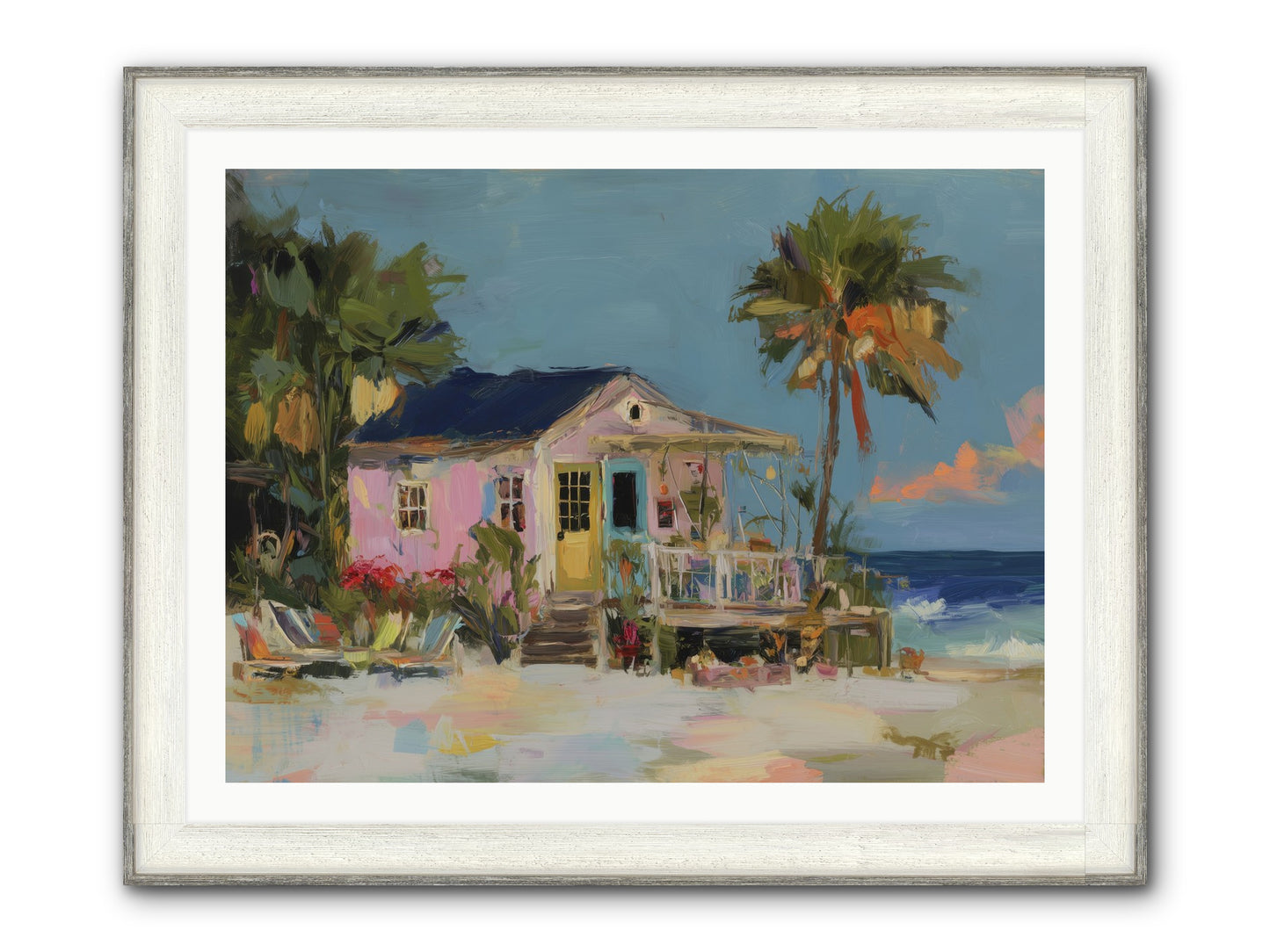 Flamingo's Dream House Framed Print - Driftwood White 40x30