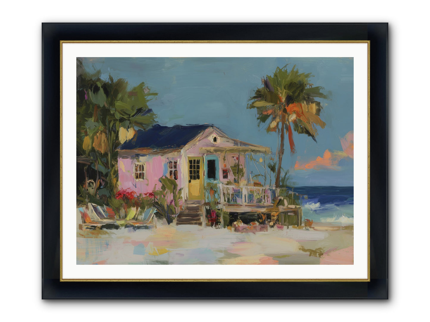 Flamingo's Dream House Framed Print - Wide Black w/Gold 40x30