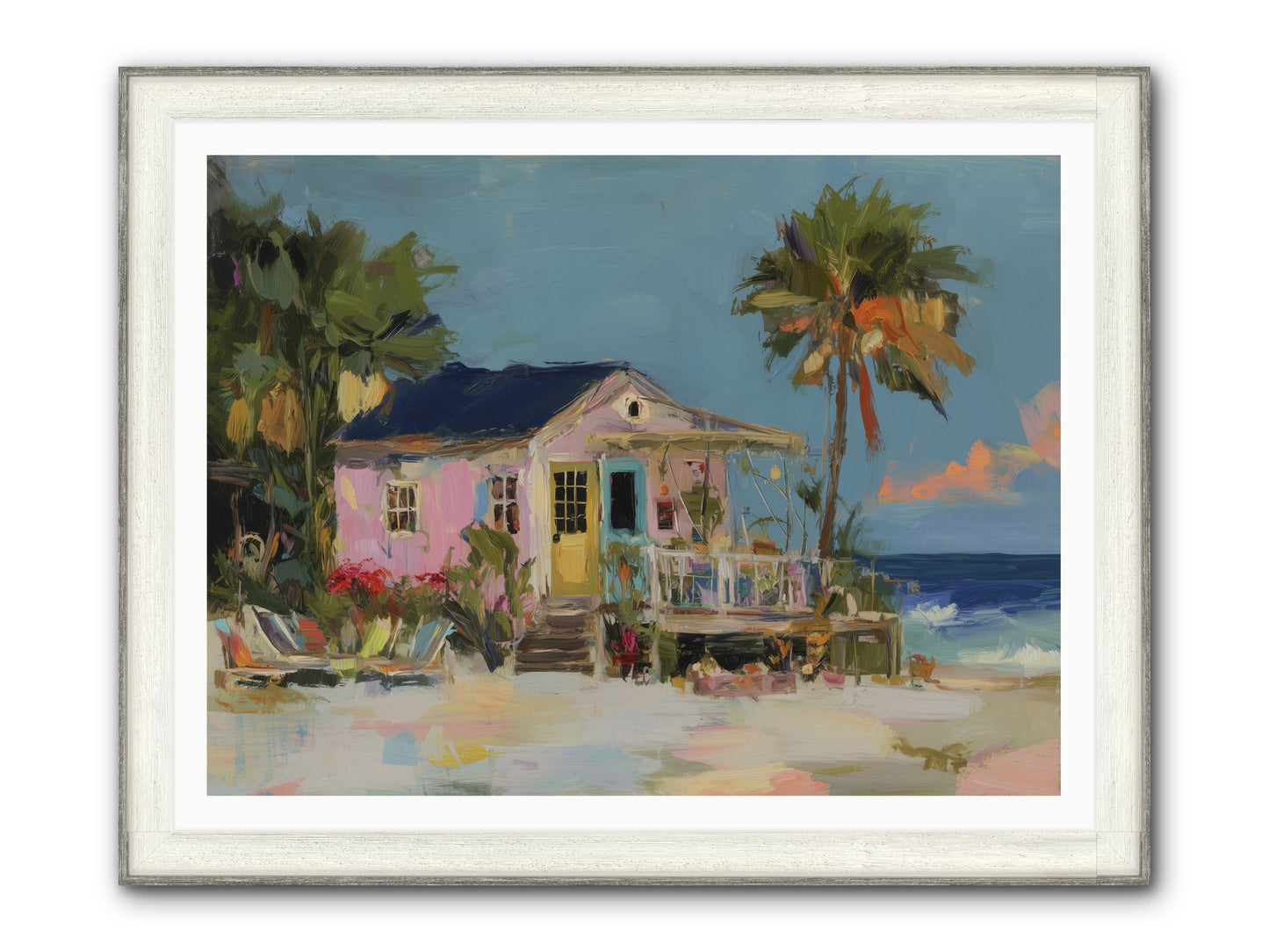 Flamingo's Dream House Framed Print - Driftwood White 48x36