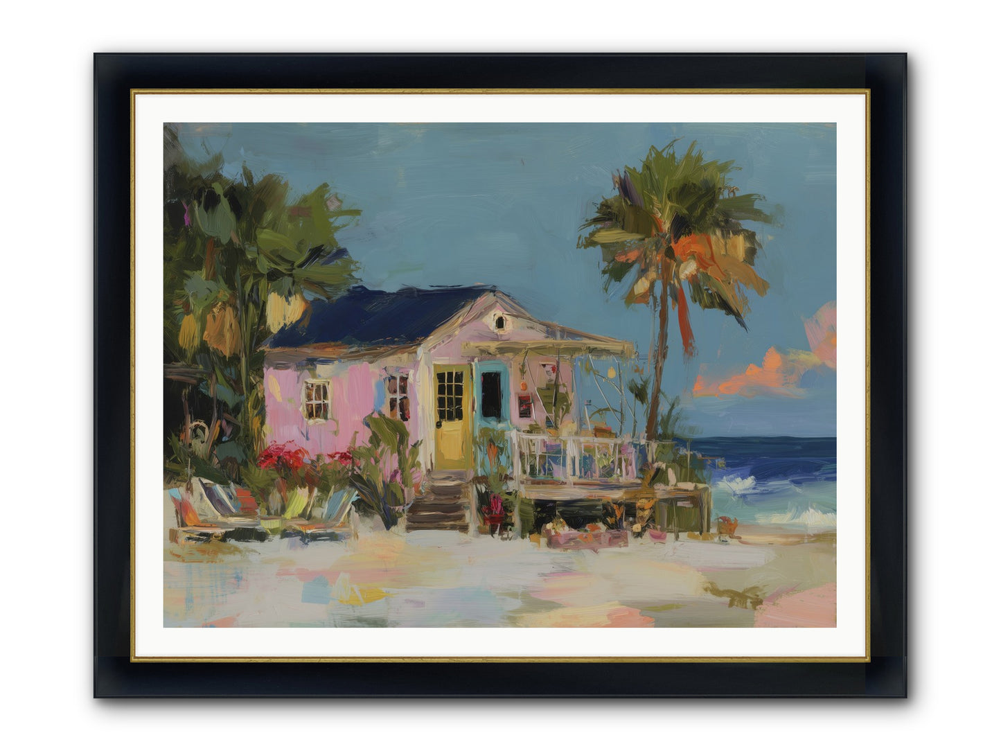 Flamingo's Dream House Framed Print - Wide Black w/Gold 48x36