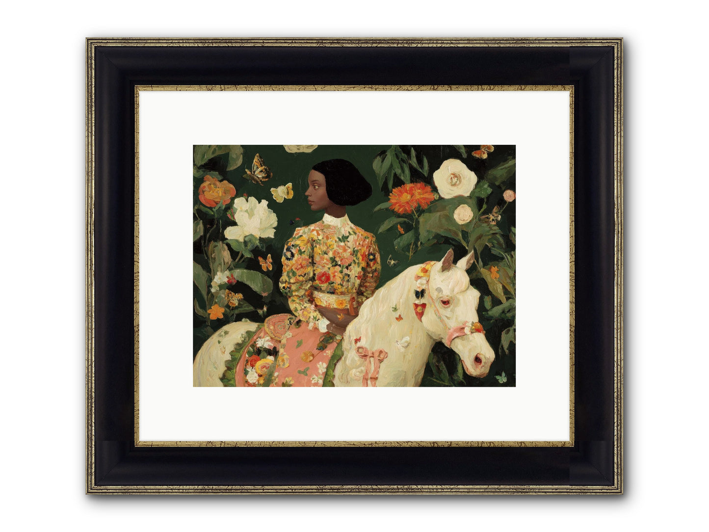 Fleur Finch Framed Print - Black & Gold 12x9