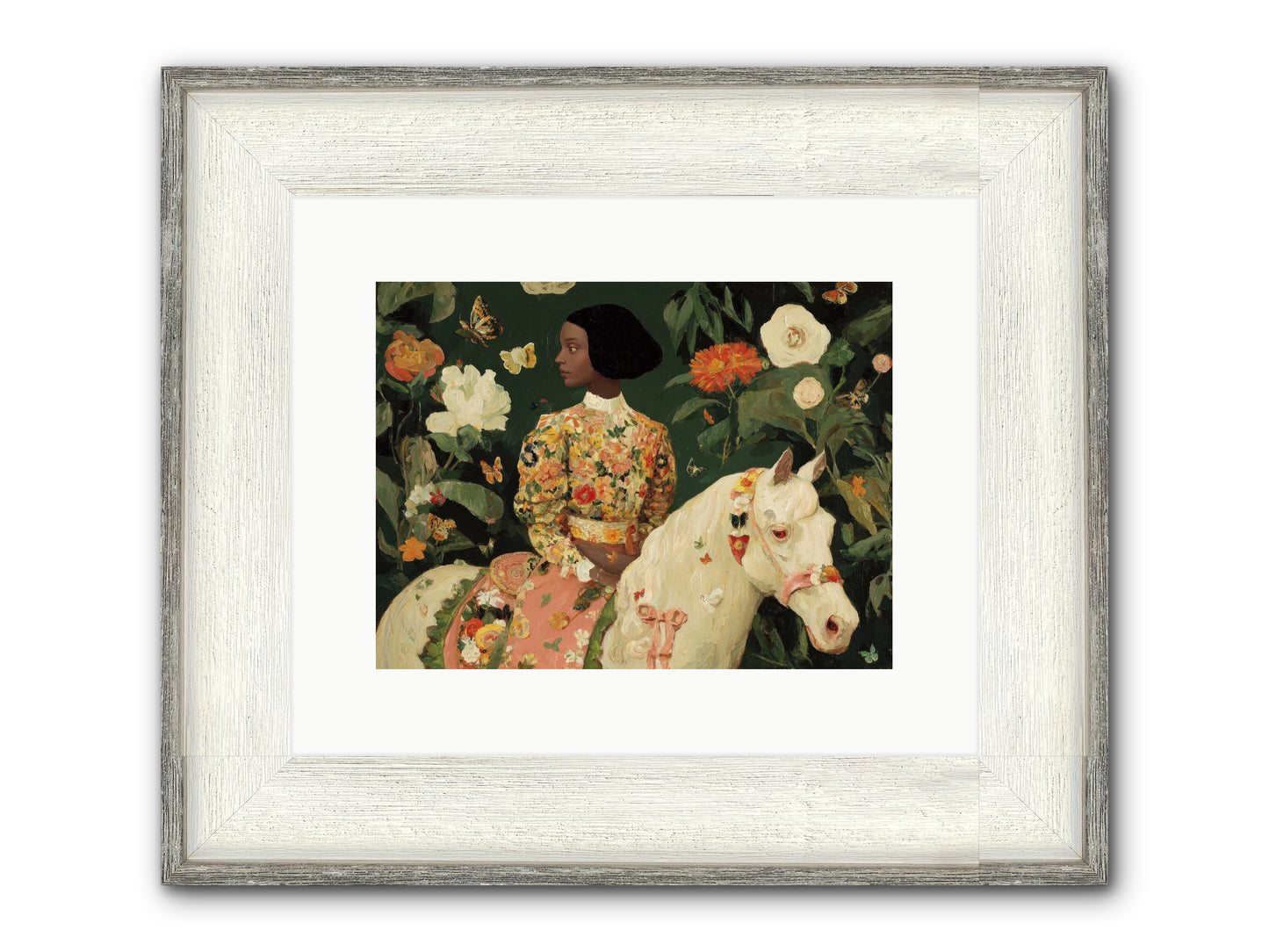 Fleur Finch Framed Print - Driftwood White 12x9