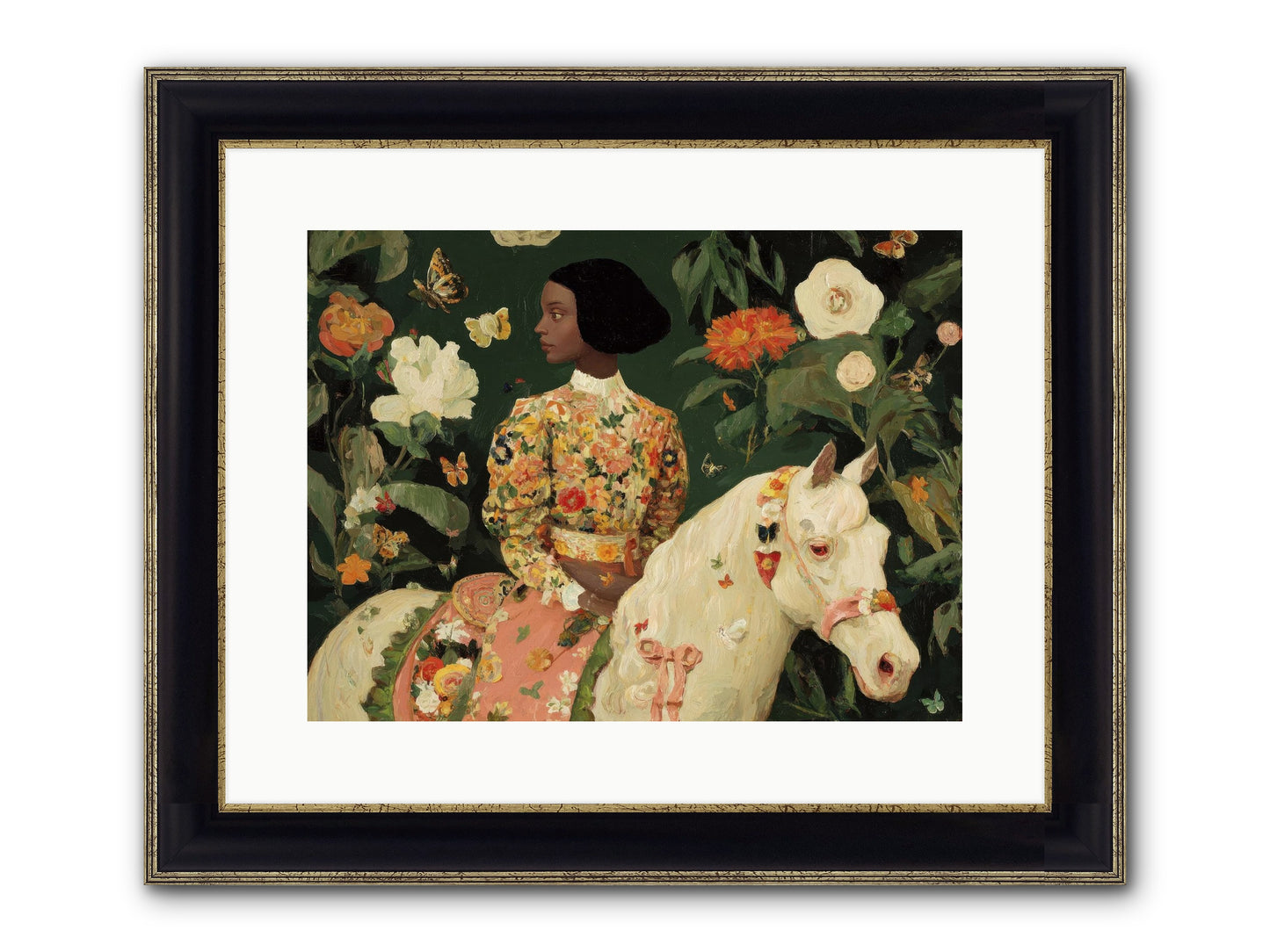 Fleur Finch Framed Print - Black & Gold 16x12