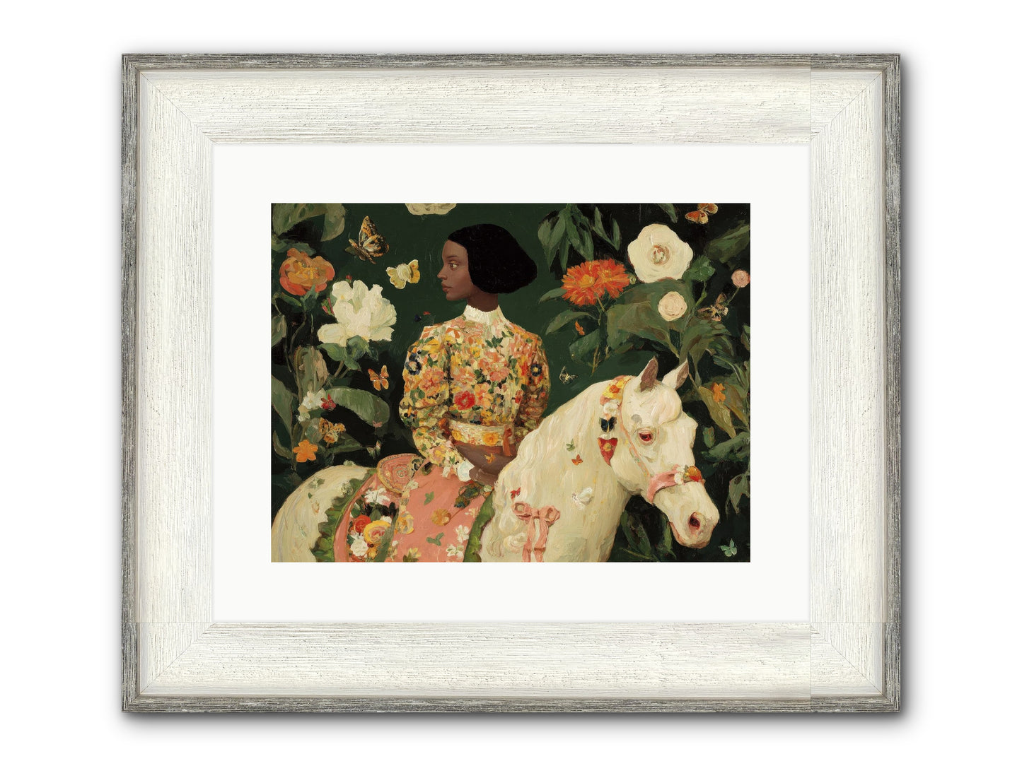 Fleur Finch Framed Print - Driftwood White 16x12