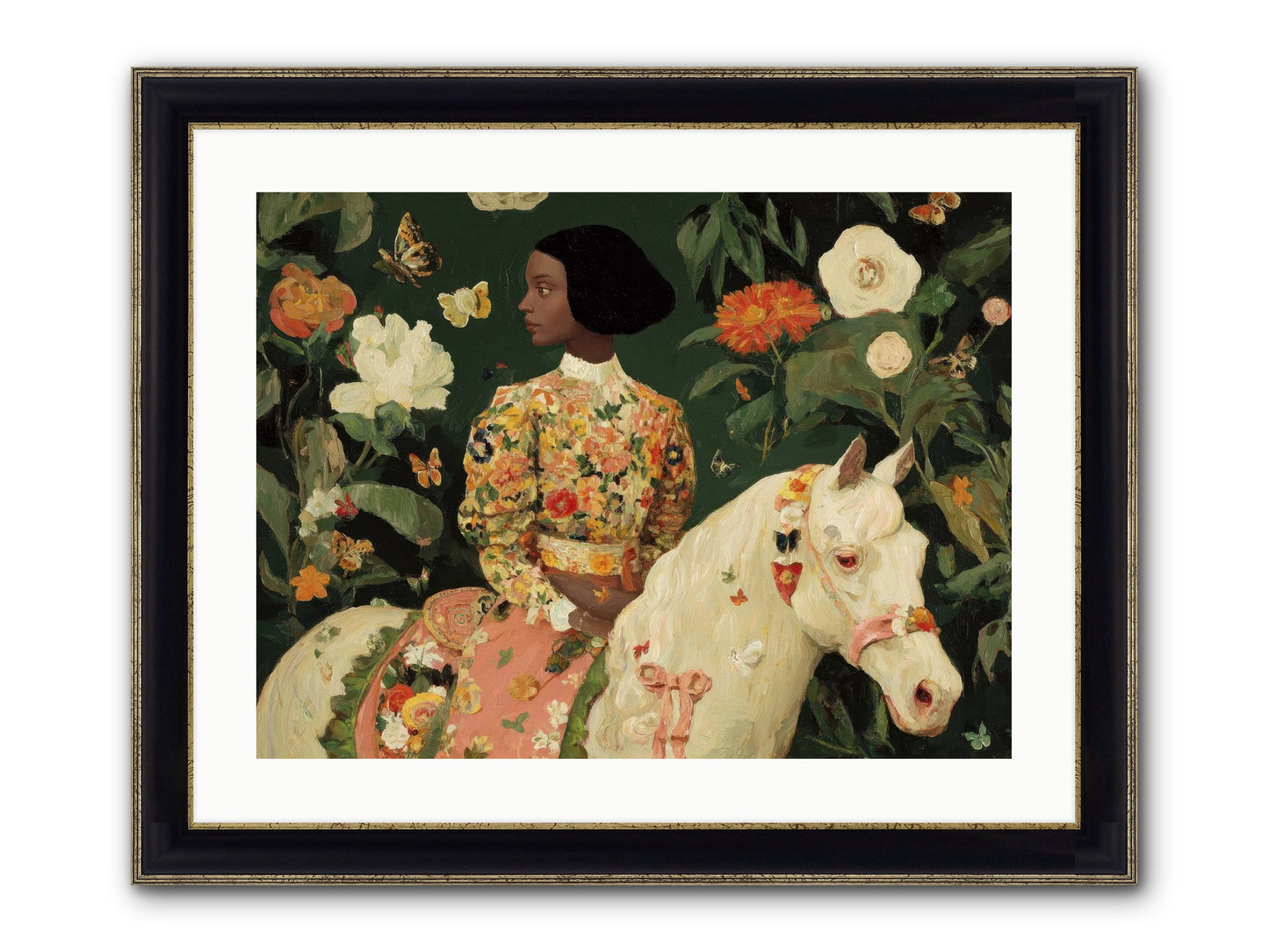 Fleur Finch Framed Print - Black & Gold 24x18