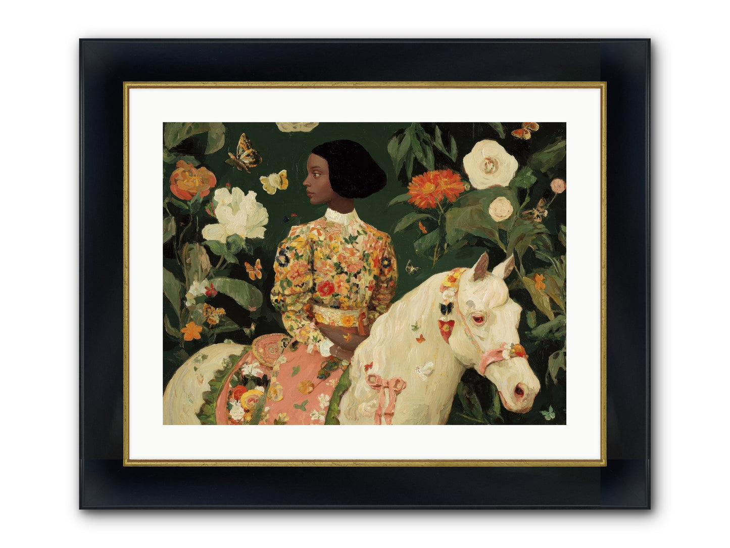 Fleur Finch Framed Print - Wide Black w/Gold 24x18
