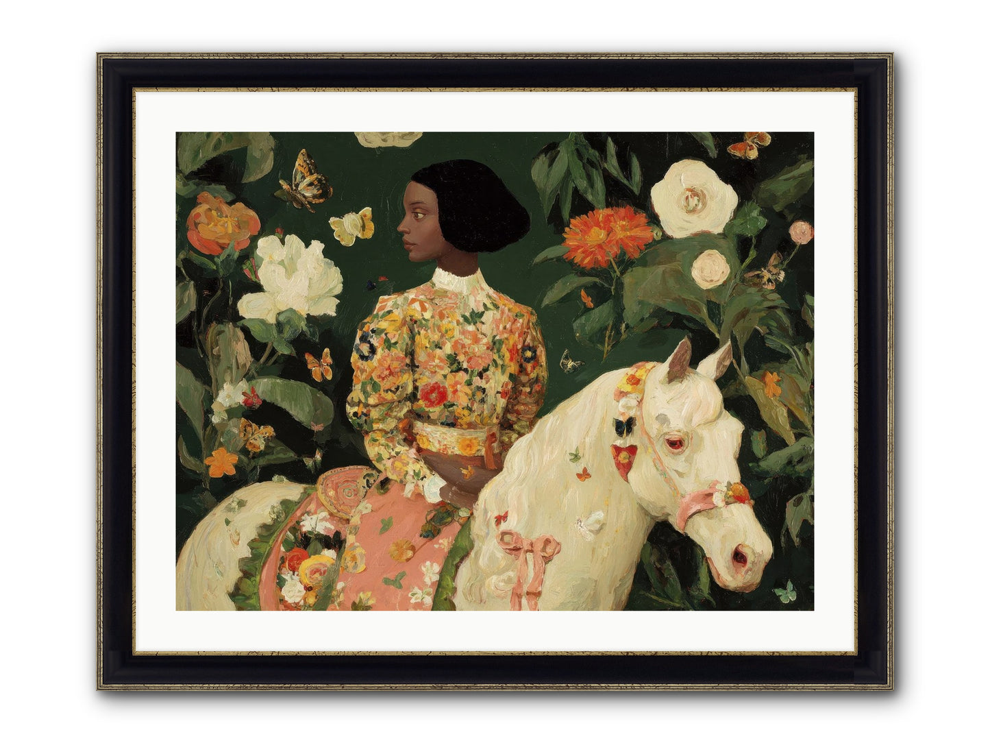 Fleur Finch Framed Print - Black & Gold 32x24