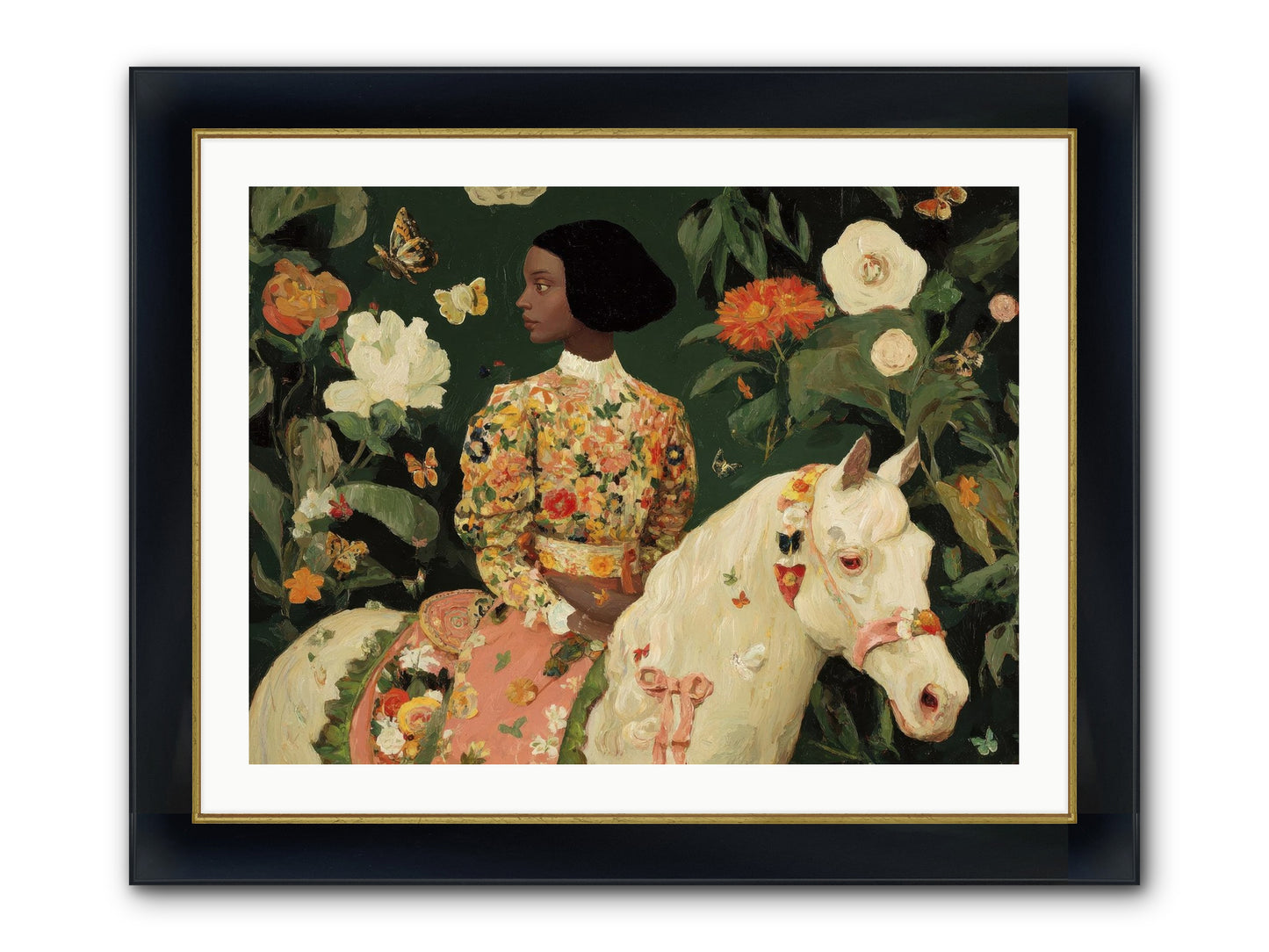 Fleur Finch Framed Print - Wide Black w/Gold 32x24