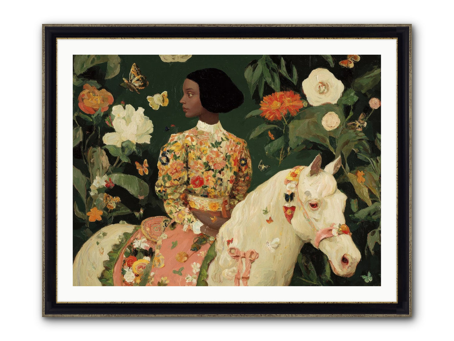 Fleur Finch Framed Print - Black & Gold 40x30