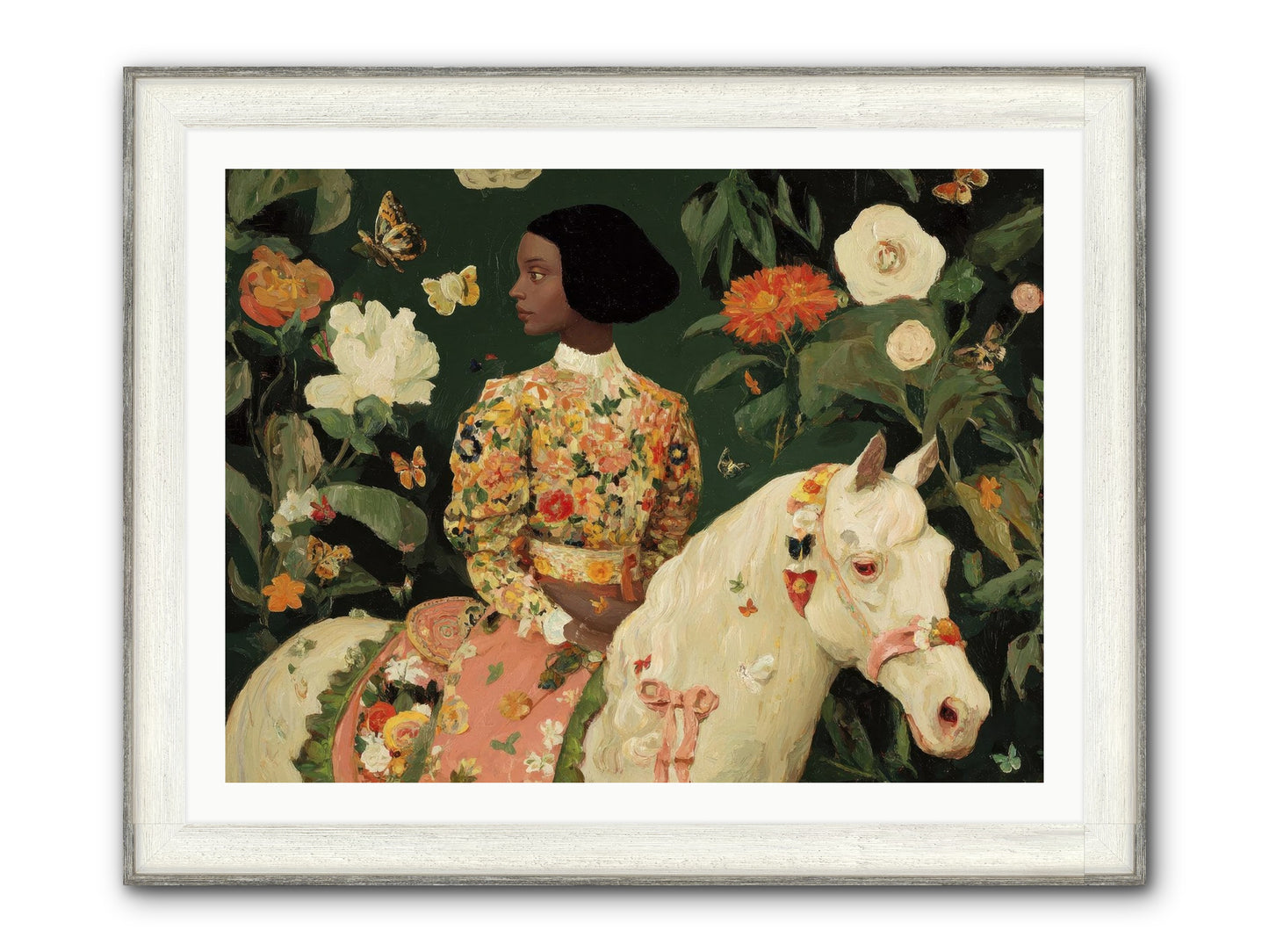 Fleur Finch Framed Print - Driftwood White 40x30