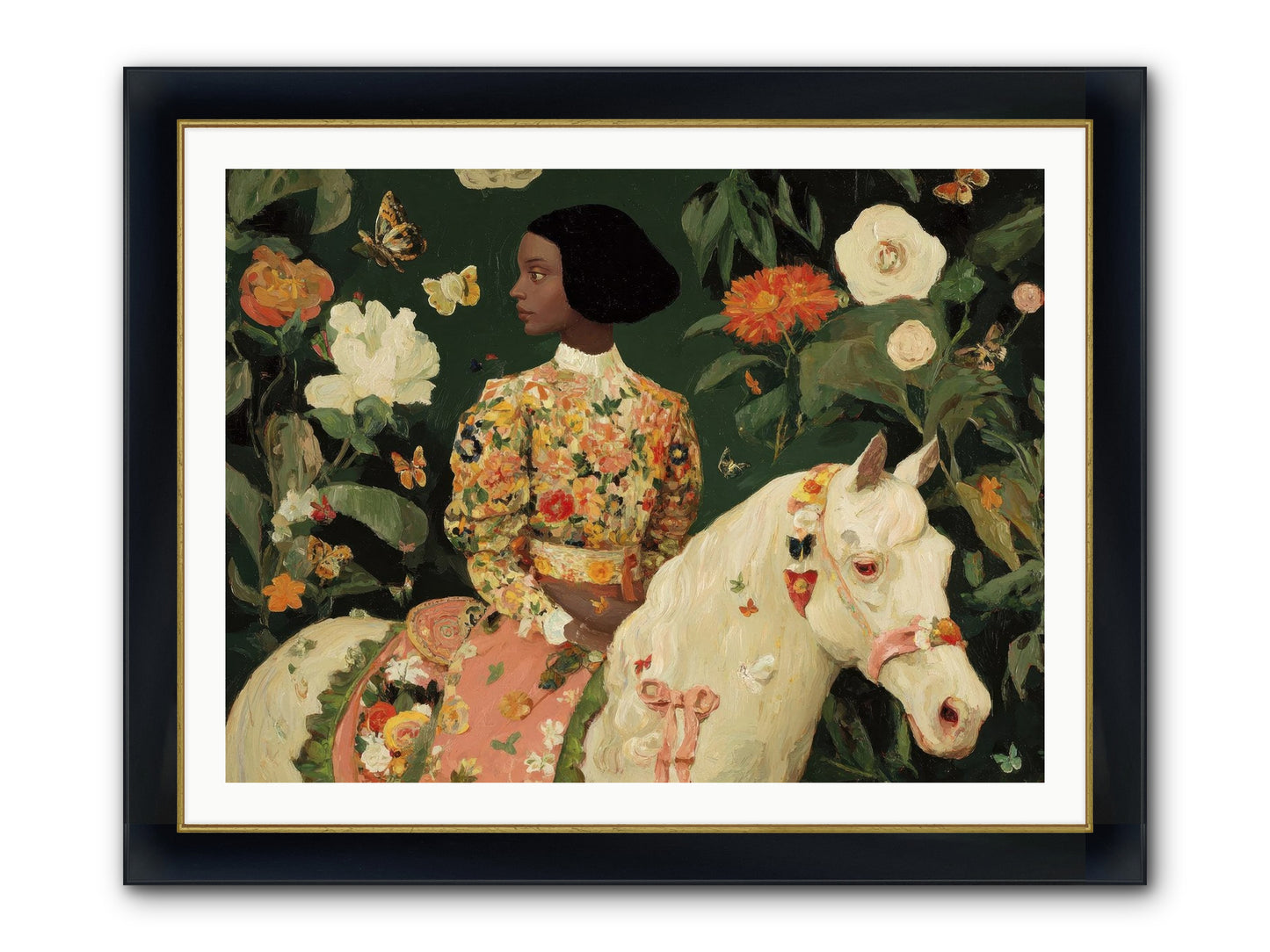 Fleur Finch Framed Print - Wide Black w/Gold 40x30