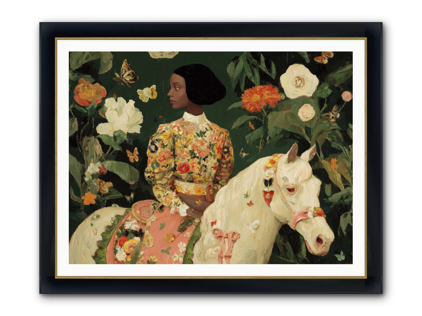 Fleur Finch Framed Print - Wide Black w/Gold 48x36