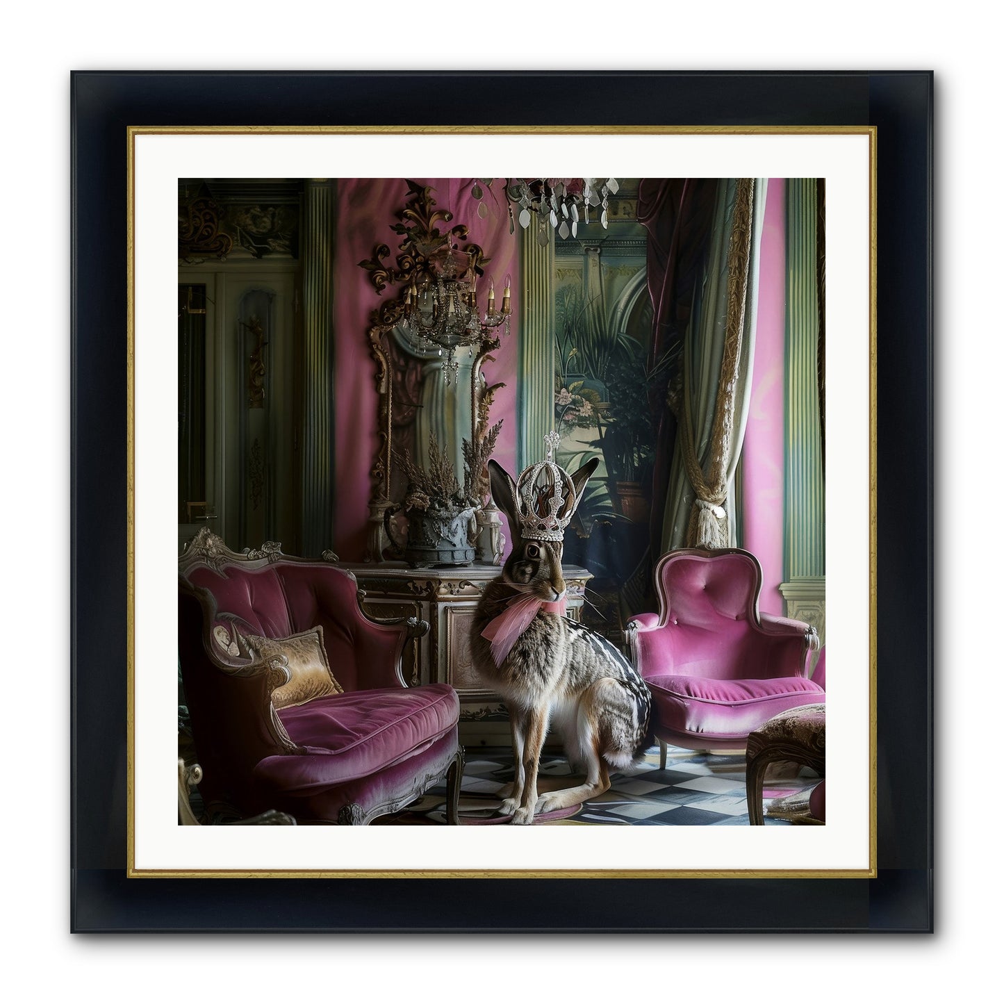 Fleurine Framed Print - Wide Black w/Gold 30x30