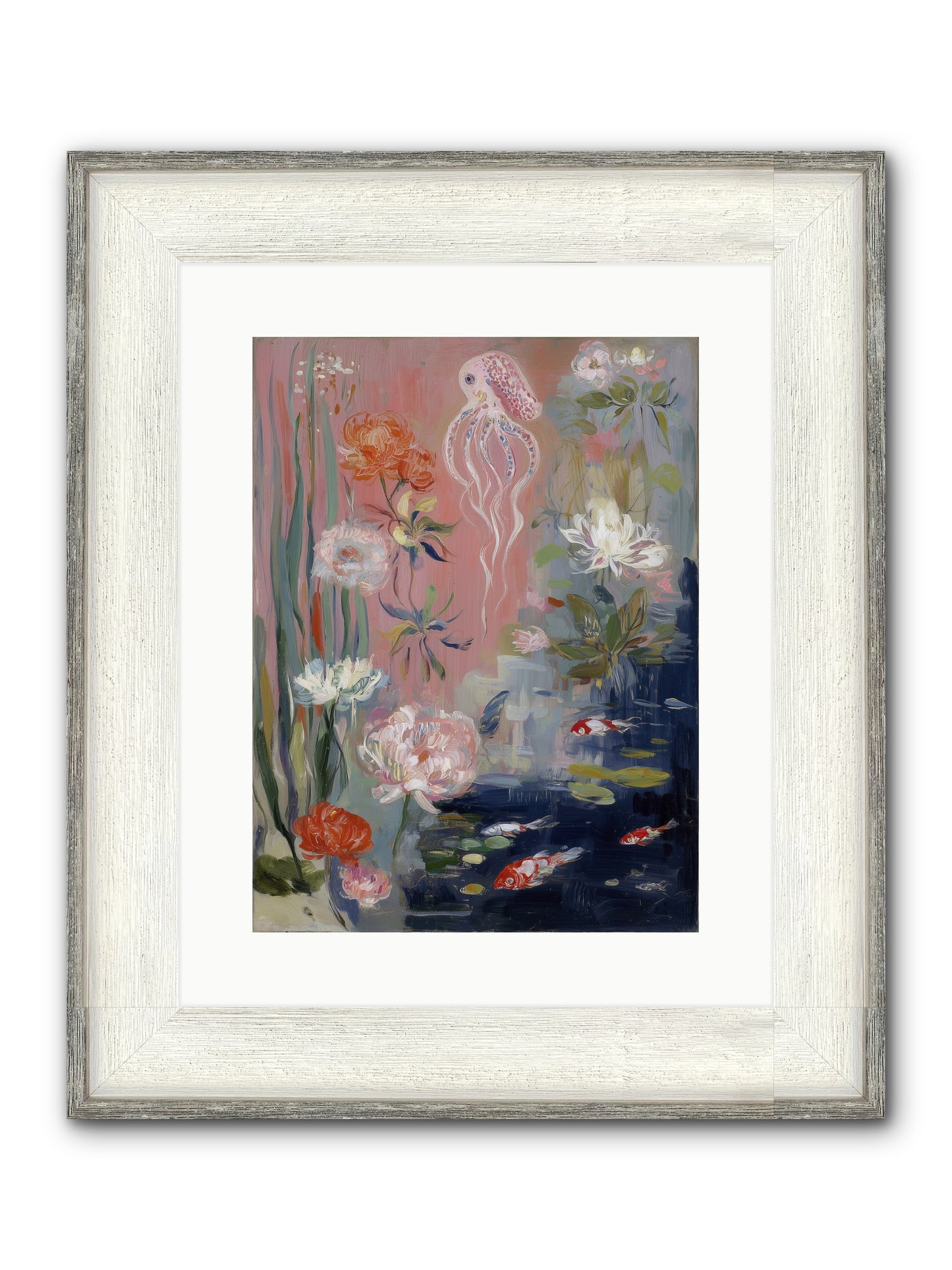 Floating In Sapphire Framed Print - Driftwood White 12x16